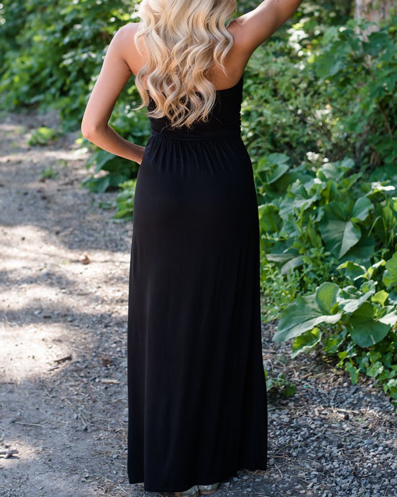 Ofenbuy Women's Off The Shoulder Maxi Dress - Summer Strapless Bandeau Long Dress with Pockets | Beach Wedding, Vacation, Party Wear
