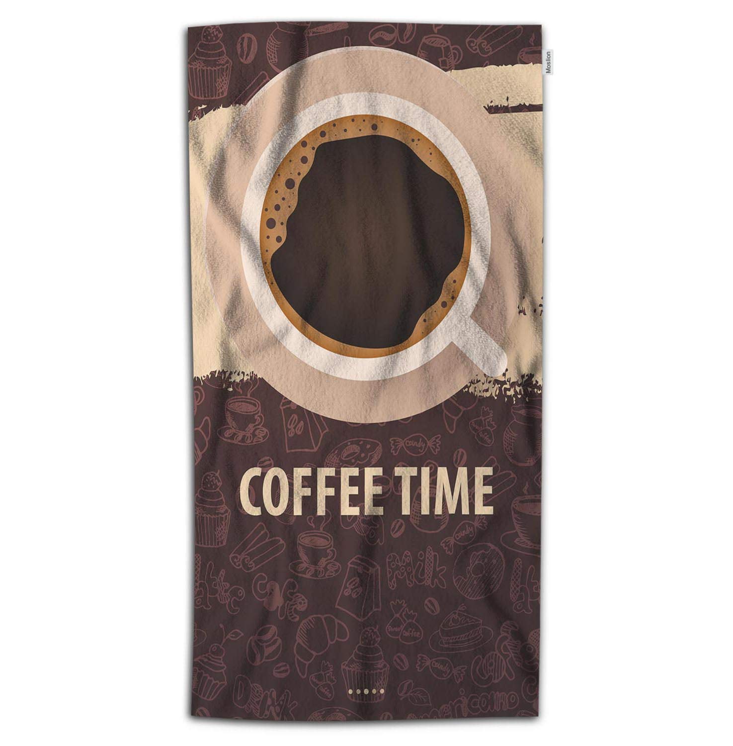 **Premium Coffee-Themed Bath Towel - Soft Microfiber 32x64 Inch - Black Coffee Doodle with Cocoa Beans - Green & Brown - Perfect for Women, Bathroom, Beach & Spa Relaxation**