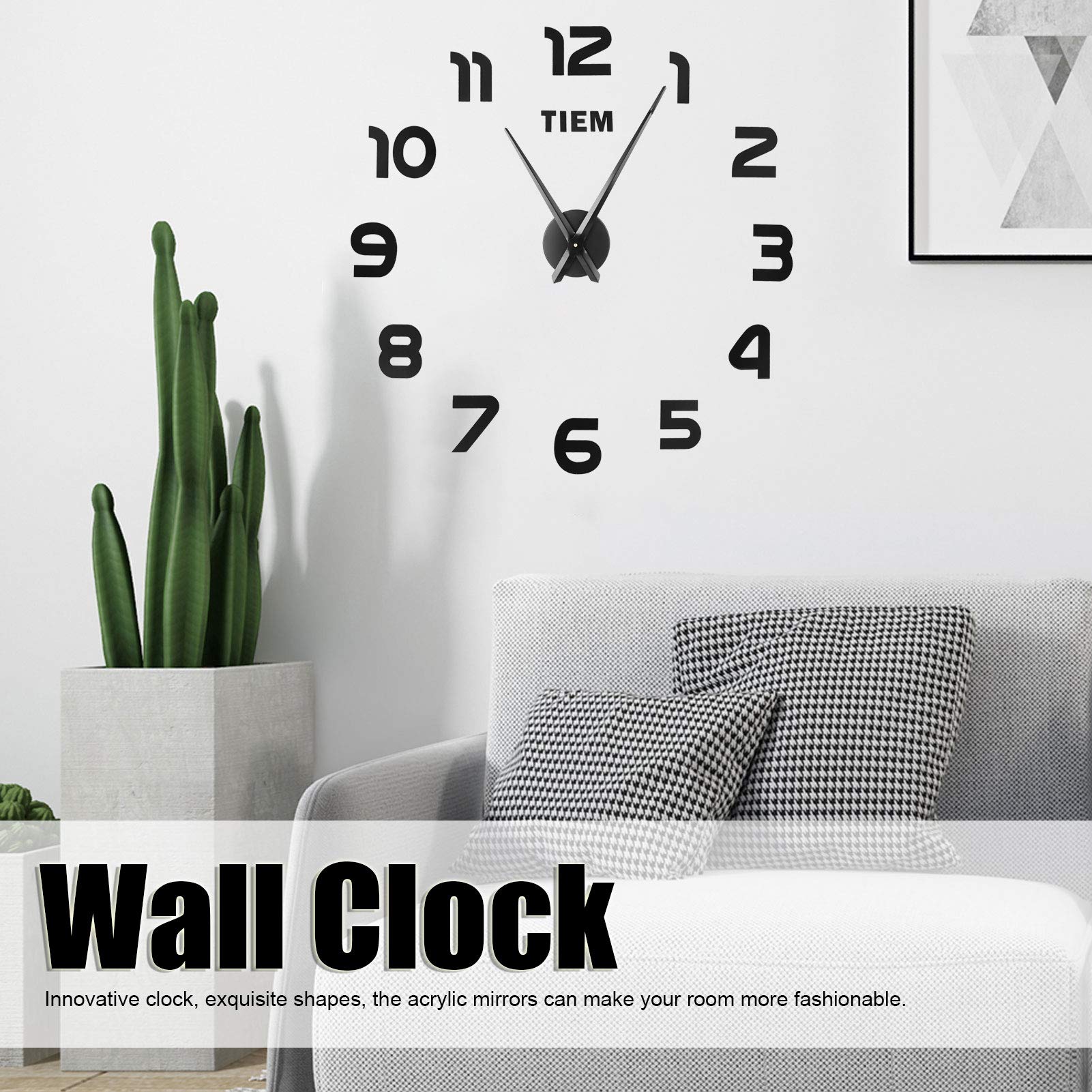 Modern Acrylic Mirror Wall Clock - Large Frameless DIY Decorative Sticker for Home & TV Wall Decor (Black) | Perfect for Living Room, Bedroom & Office Spaces