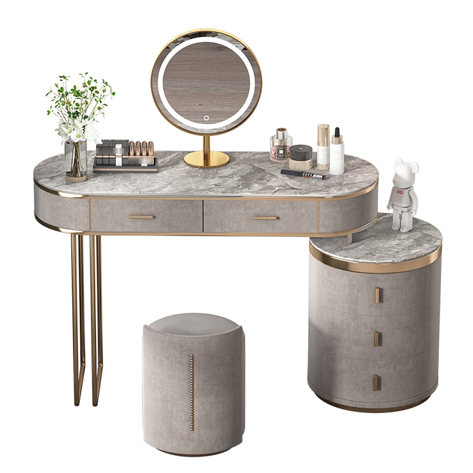 Luxury Vanity Dressing Table Set with LED Mirror & Stool - Modern Makeup Desk with 3-Color Lighting, Storage Drawers (80CM) - Perfect for Bedroom, Gift for Women & Girls, Home Beauty Station