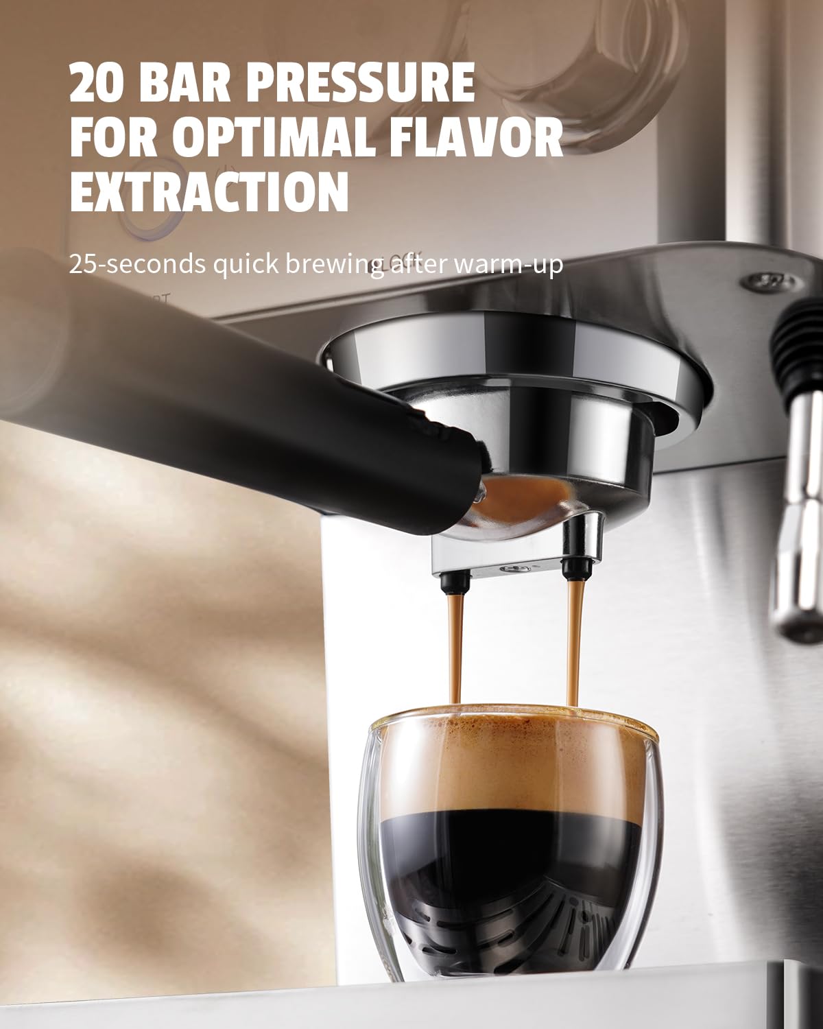 SHARDOR 20 Bar Pressure Espresso Machine with Milk Frother - Fast Heating Professional Coffee Maker for Home - Stainless Steel Latte & Cappuccino Maker with 50oz Removable Water Tank (1100W) - Perfect for Coffee Shops, Offices & Home Kitchens