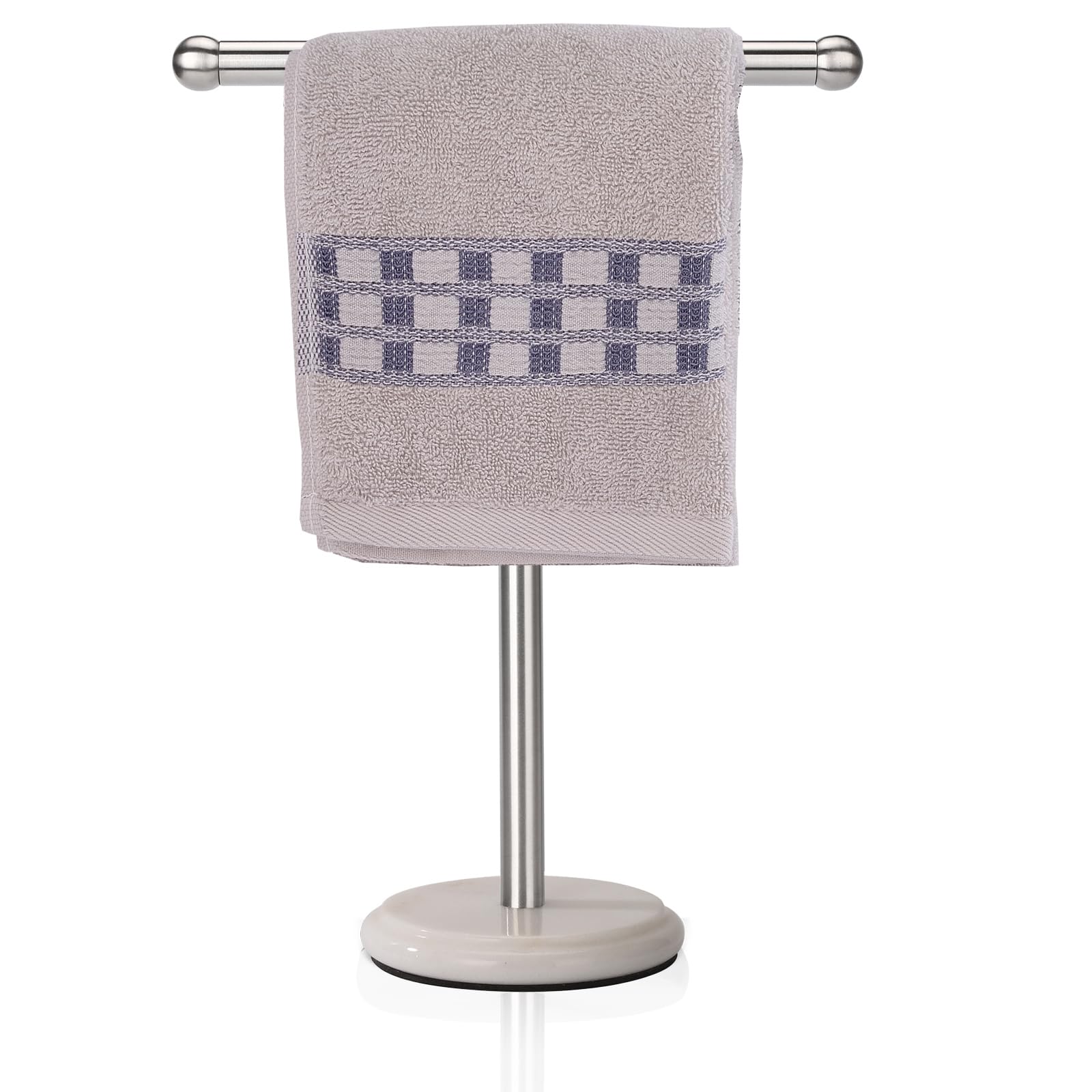 Heavy Marble Base Hand Towel Holder Stand - Brushed Nickel Bathroom Towel Rack for Countertop - Perfect for Kitchen, Bathroom, and Guest Room Decor