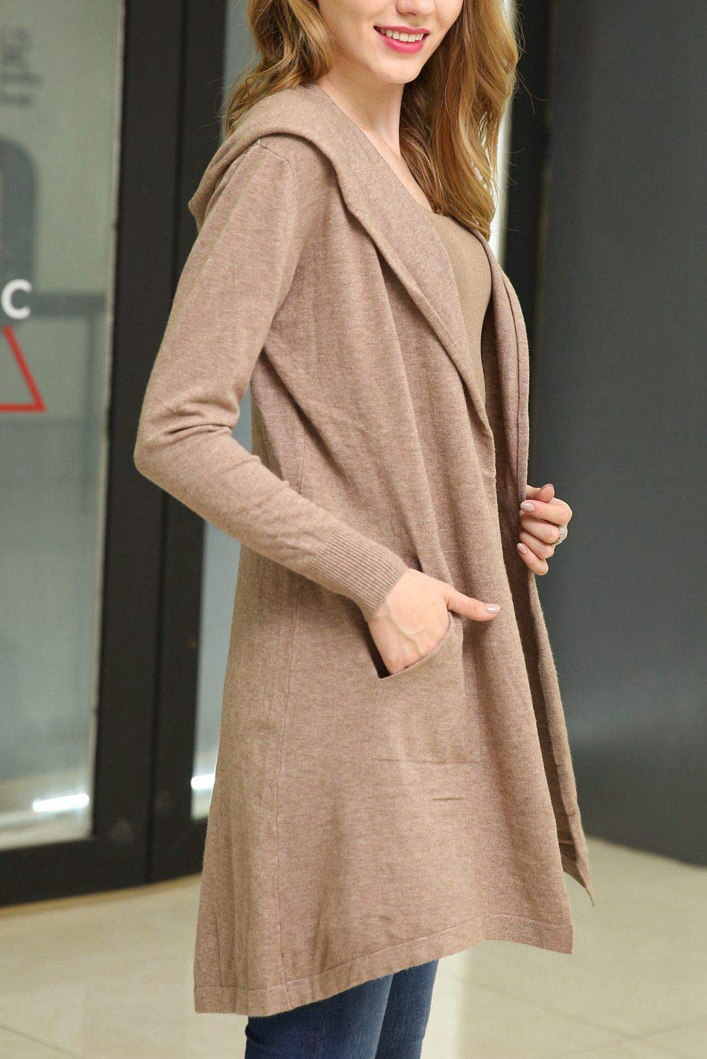 Women's Hooded Cardigan Sweater - Soft Draped Open Front Asymmetrical Design with Pockets | Cozy Fall & Winter Layering for Casual Outfits or Lounge Wear