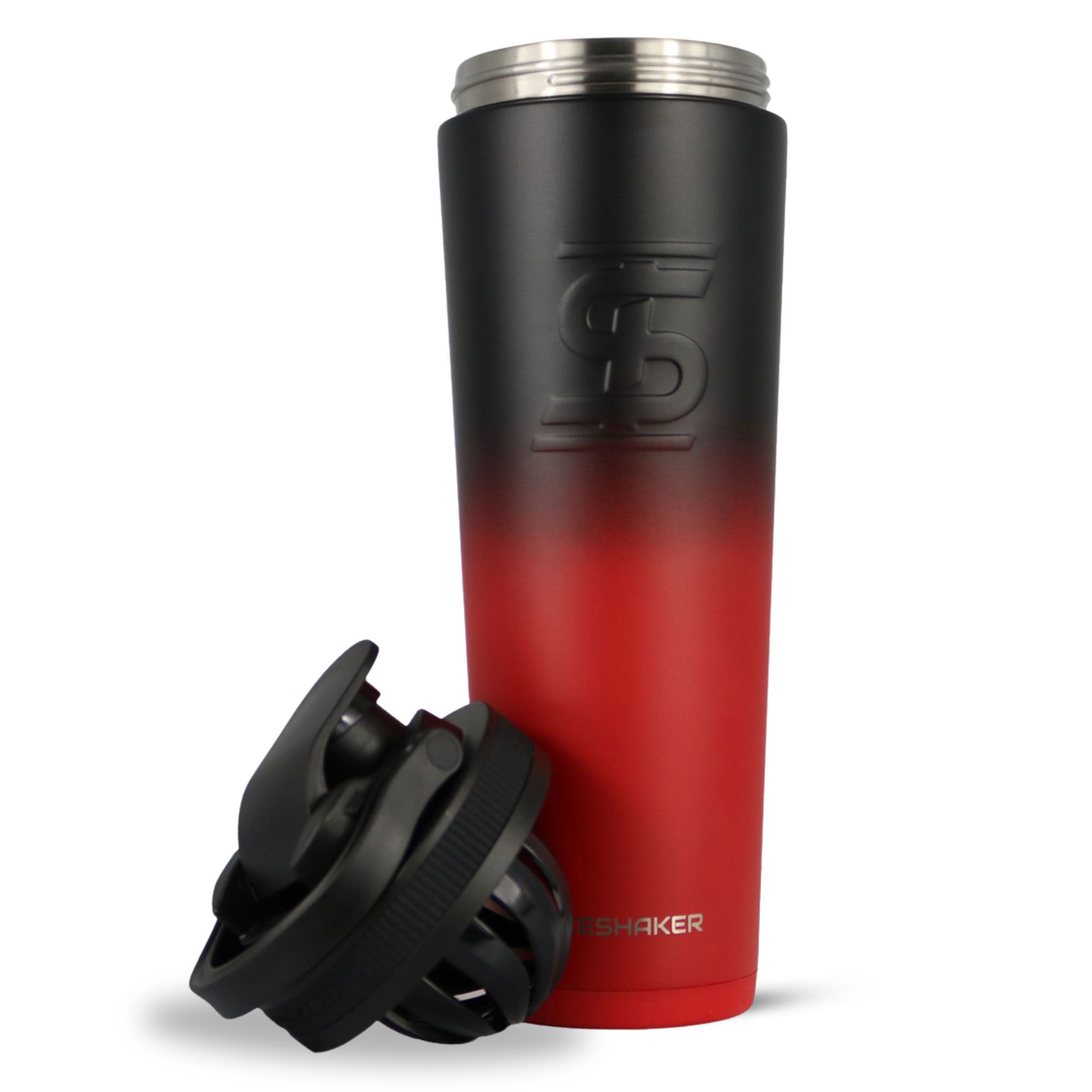 32oz Insulated Stainless Steel Ice Shaker Bottle - Red Black Ombre Gradient for Gym, Workouts & Protein Drinks | Leakproof & BPA Free | Perfect for Bodybuilders & Fitness Enthusiasts
