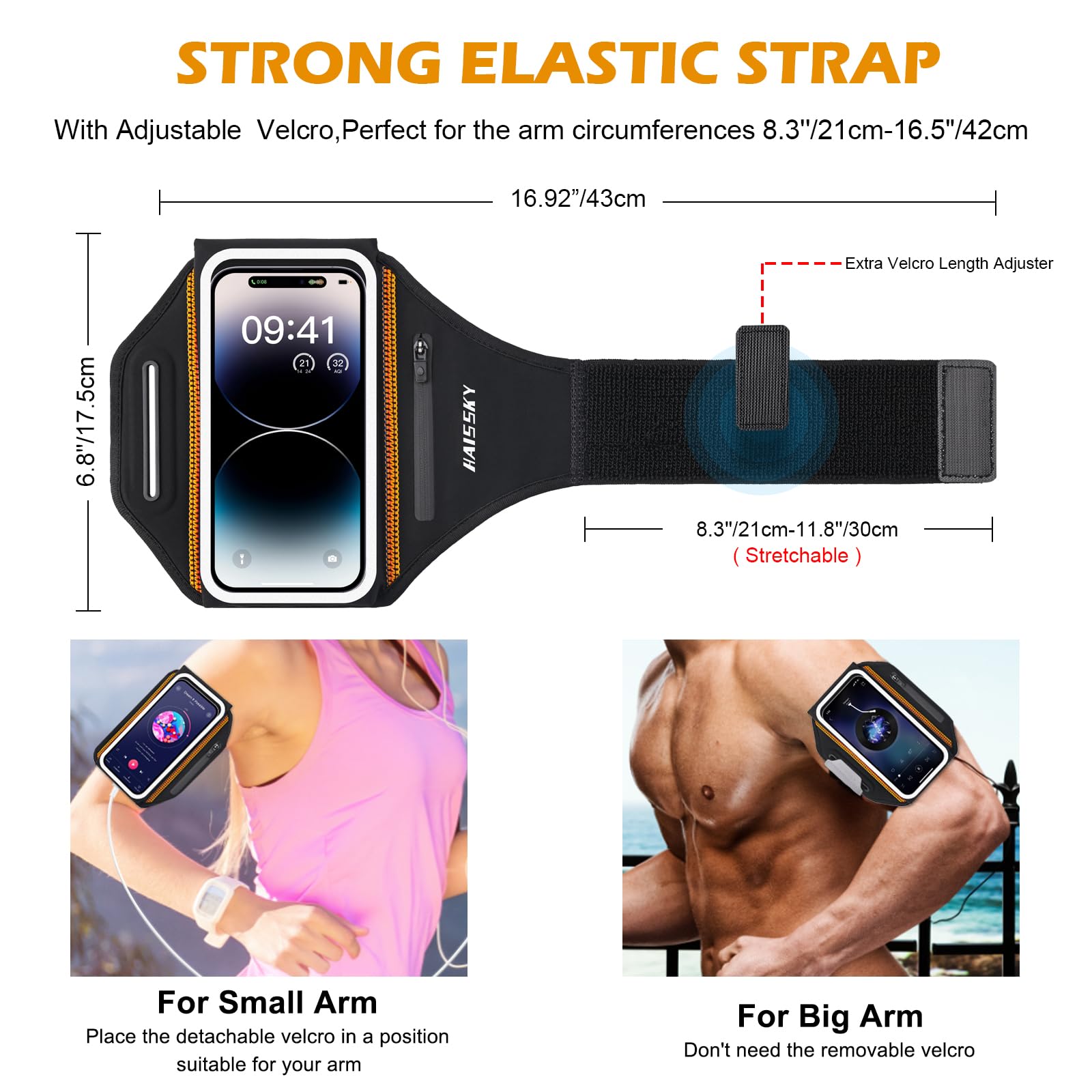 3D Running Phone Armband with Earphone Holder - Water Resistant Sports Armband for iPhone 16/15/13 Pro/Plus & Samsung S24/S20 (Fits 6.9