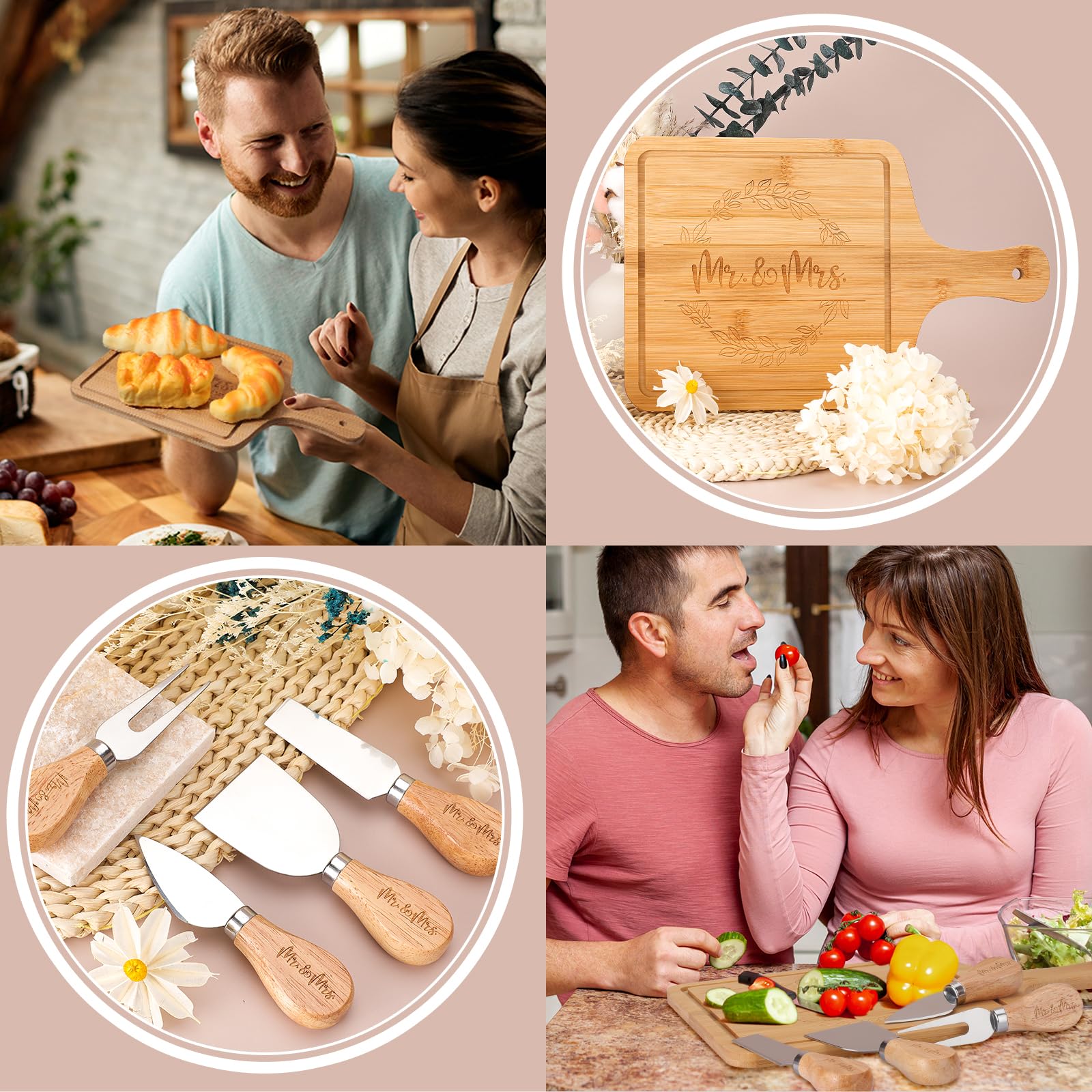 2025 Wedding Gifts for Couples - Elegant Bamboo Serving Board & Candle Basket Set for Bride, Groom & Newlyweds | Unique Mr & Mrs Present for Anniversary, Housewarming & Romantic Dinners