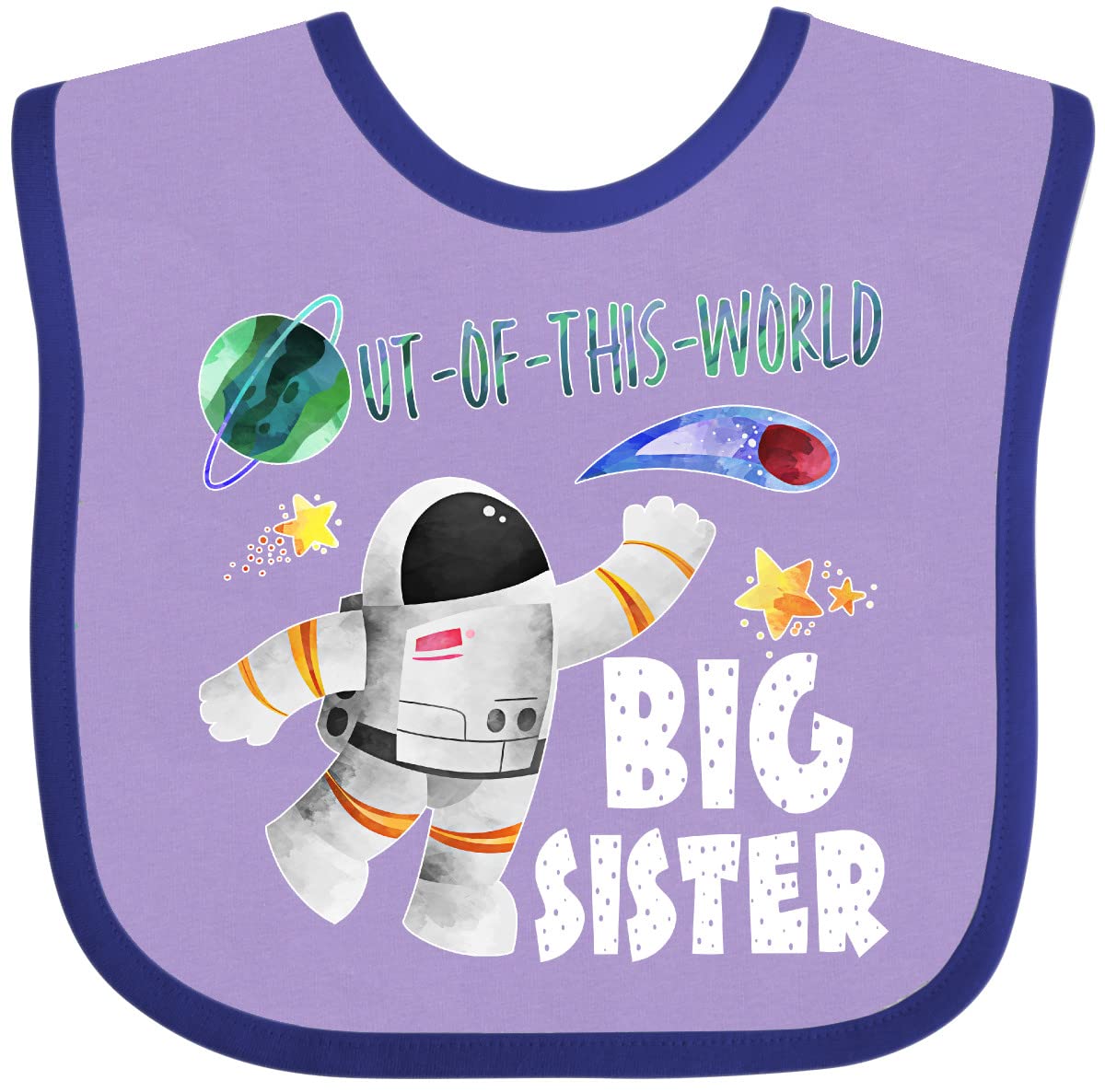 Inktastic Out Of This World Big Sister Astronaut in Space Baby Bib - Cute Astronaut Design for Toddler Girls - Perfect for Feeding, Playtime & Sibling Photo Shoots