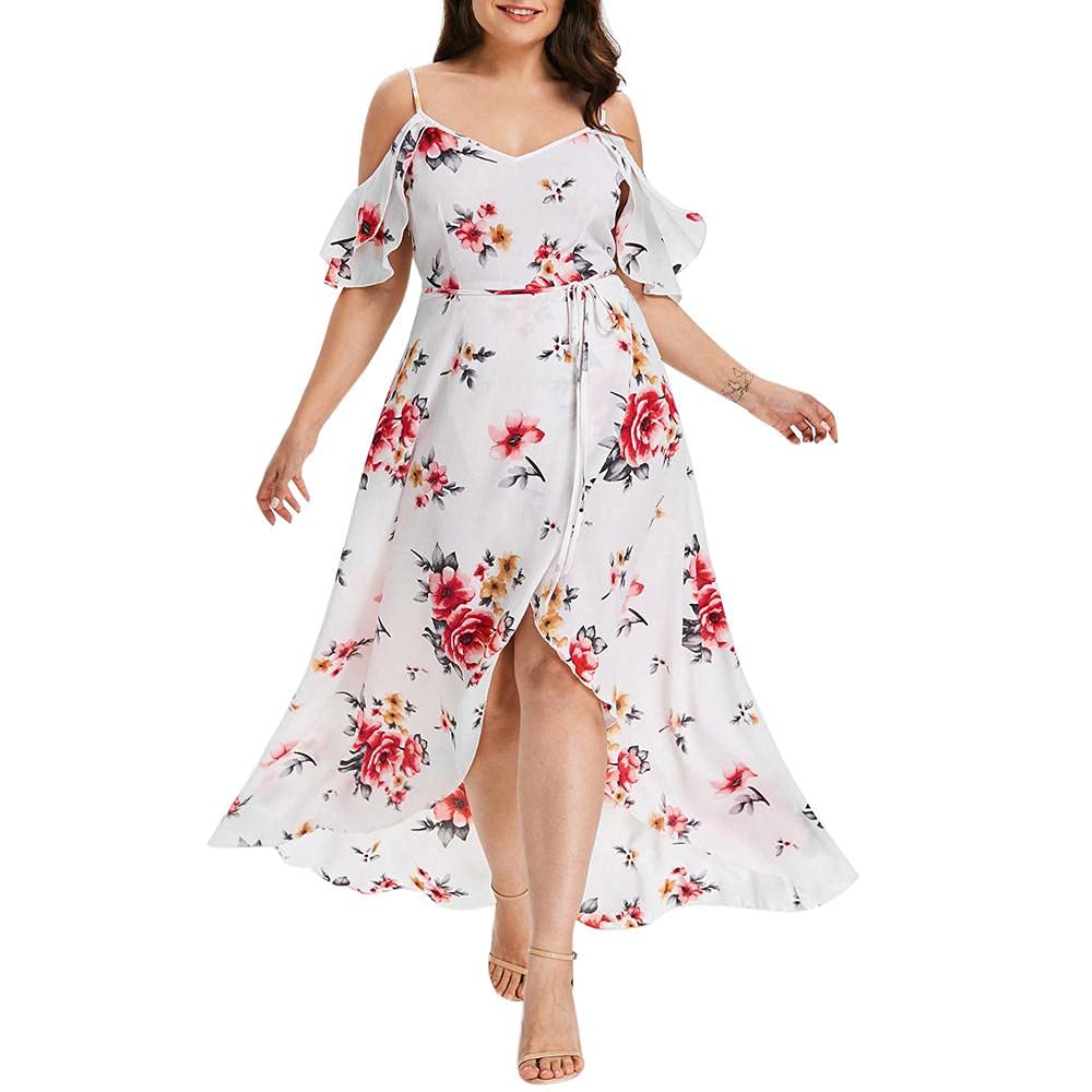 Elegant Plus Size Summer Lace Cold Shoulder Maxi Dress for Women - Wedding Guest, Evening Party & Special Occasions - Flowy Swing Long Dress for Beach Vacations & Date Nights