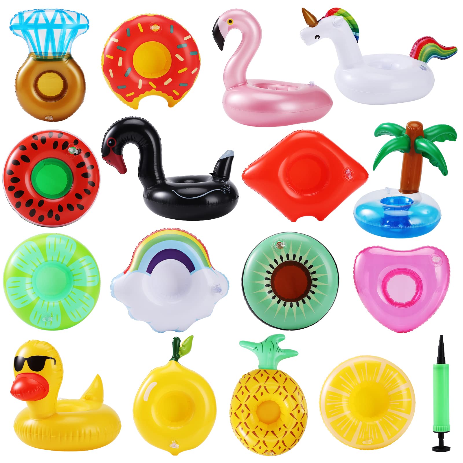 16 Pack Inflatable Pool Drink Holders - Floating Drink Floats for Pool Parties, Kids Water Toys - Perfect for Summer BBQs, Beach Trips & Backyard Fun