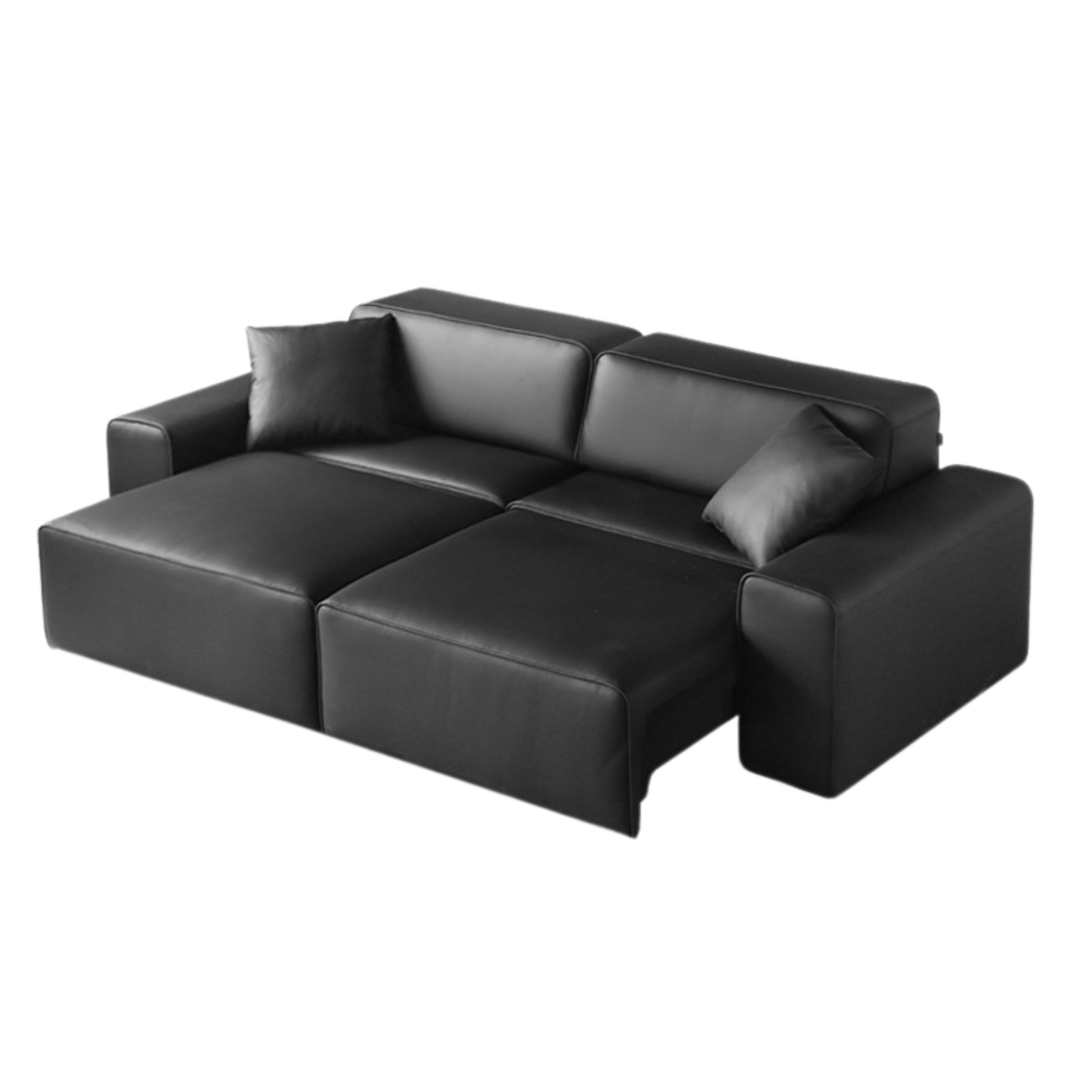 Organic Leather Art Sofa with Retractable Bed - Big Black Bull Electric Sofa Bed for Living Room, Guest Room & Small Space Comfort