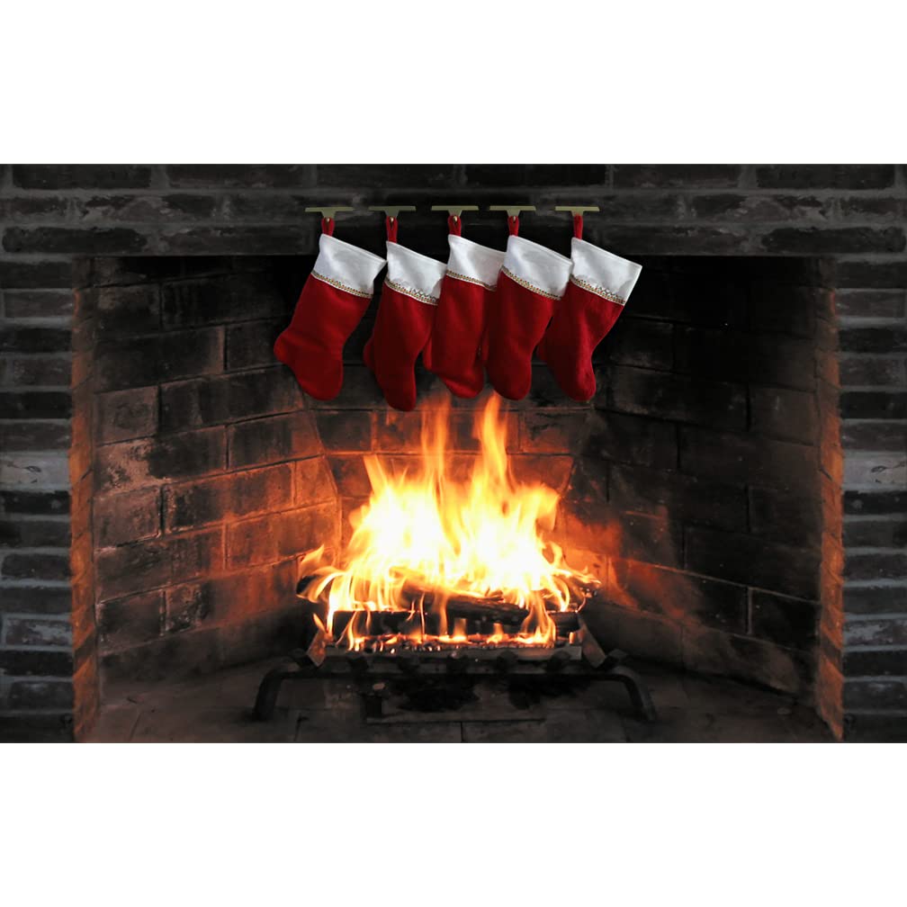 SP12127 Fireplace with Christmas Stockings - Santa Cardboard Cutout Decor for Holiday Home & Party Decoration - Perfect for Living Room, Christmas Party & Festive Photo Backdrop