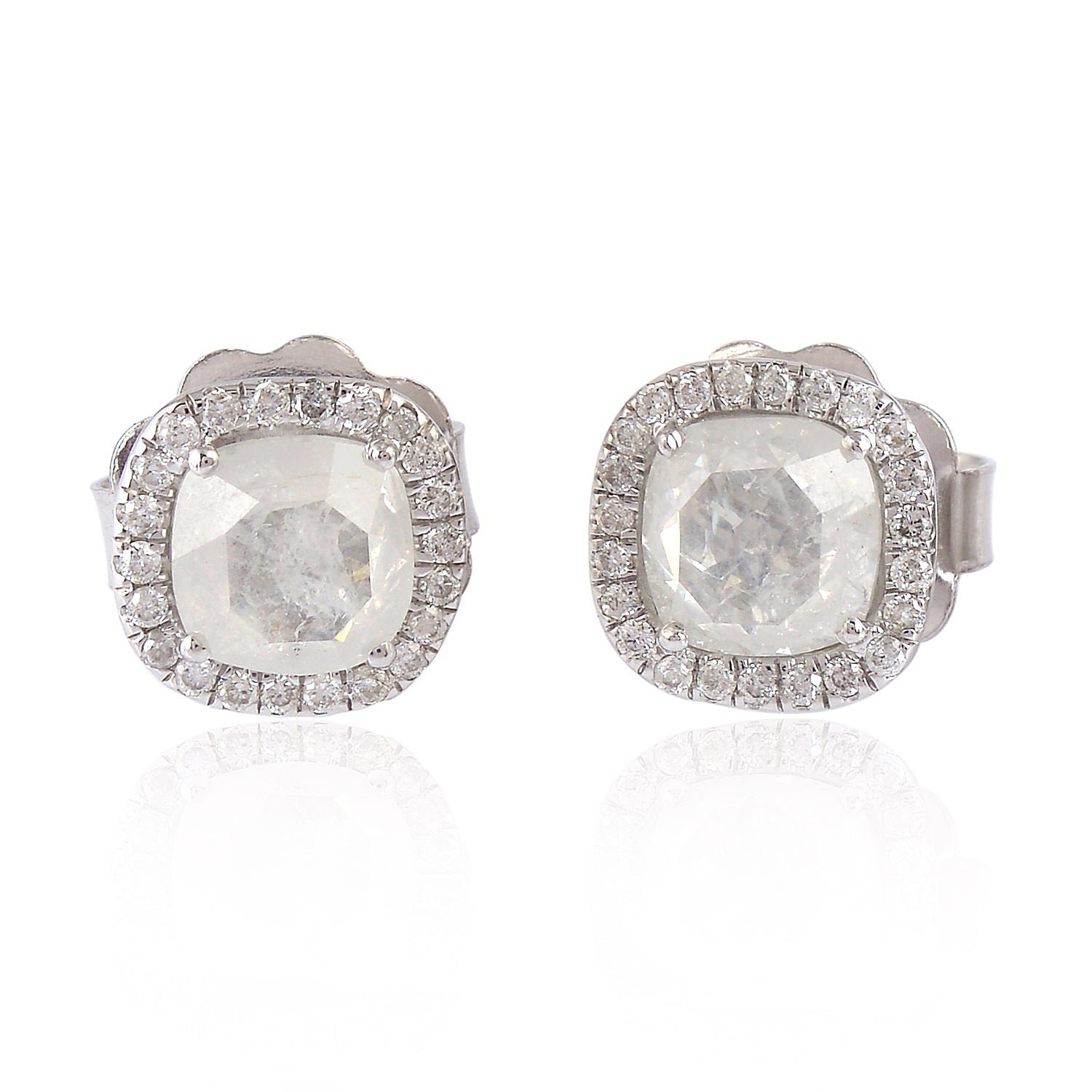 18K Solid White Gold Genuine Ice Diamond Art Deco Stud Earrings - Luxury Gift for Women, Anniversary, Birthday & Special Occasions | Elegant Everyday Jewelry & Formal Wear Accessories