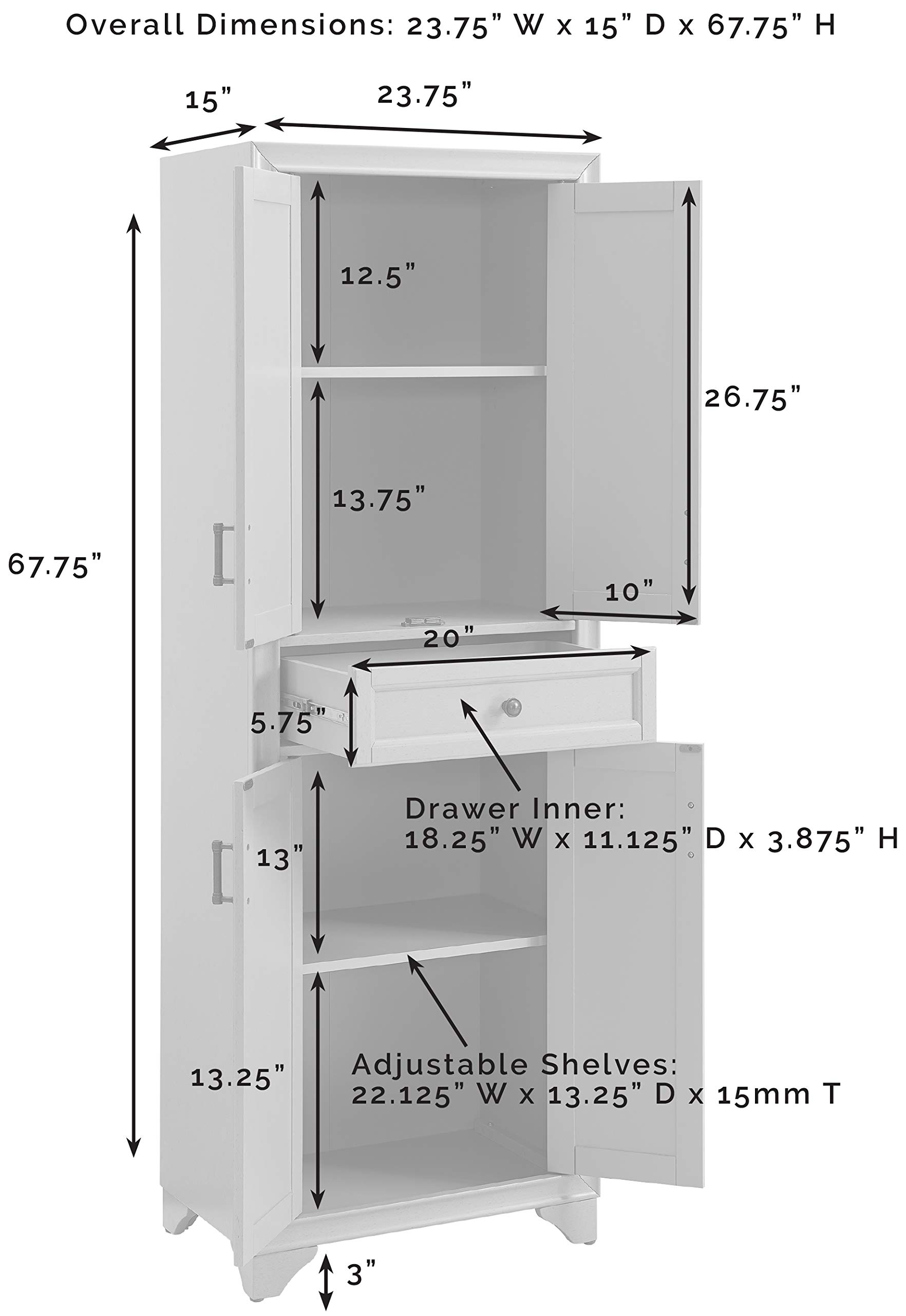 Crosley Furniture Tara 2-Piece Pantry Storage Cabinet Set with Adjustable Shelves - Distressed White Kitchen Organizer for Dining Room & Laundry Room Storage | Perfect for Small Spaces & Home Organization