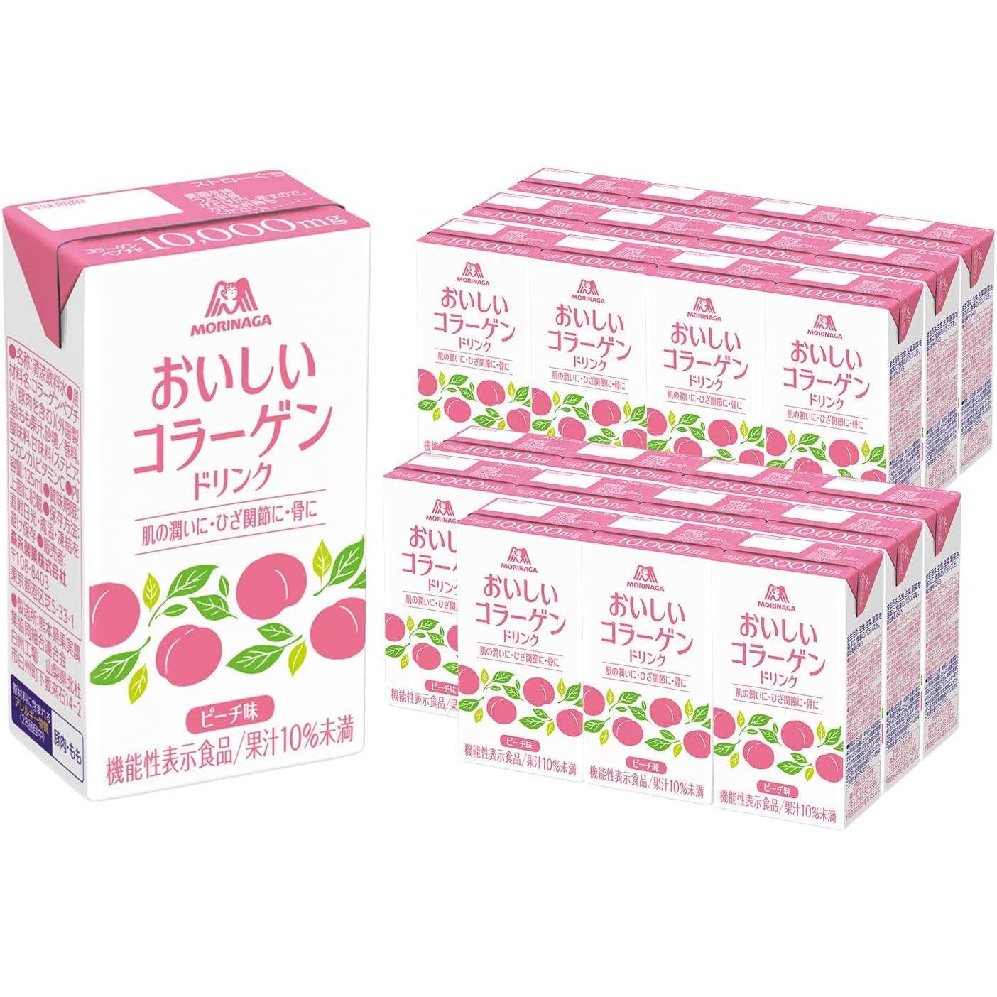 Morinaga Oishi Collagen Drink Peach Flavor (24-Pack) - Japanese Beauty Supplement for Skin Hydration & Anti-Aging - Perfect for Daily Skincare Routine & On-the-Go Wellness