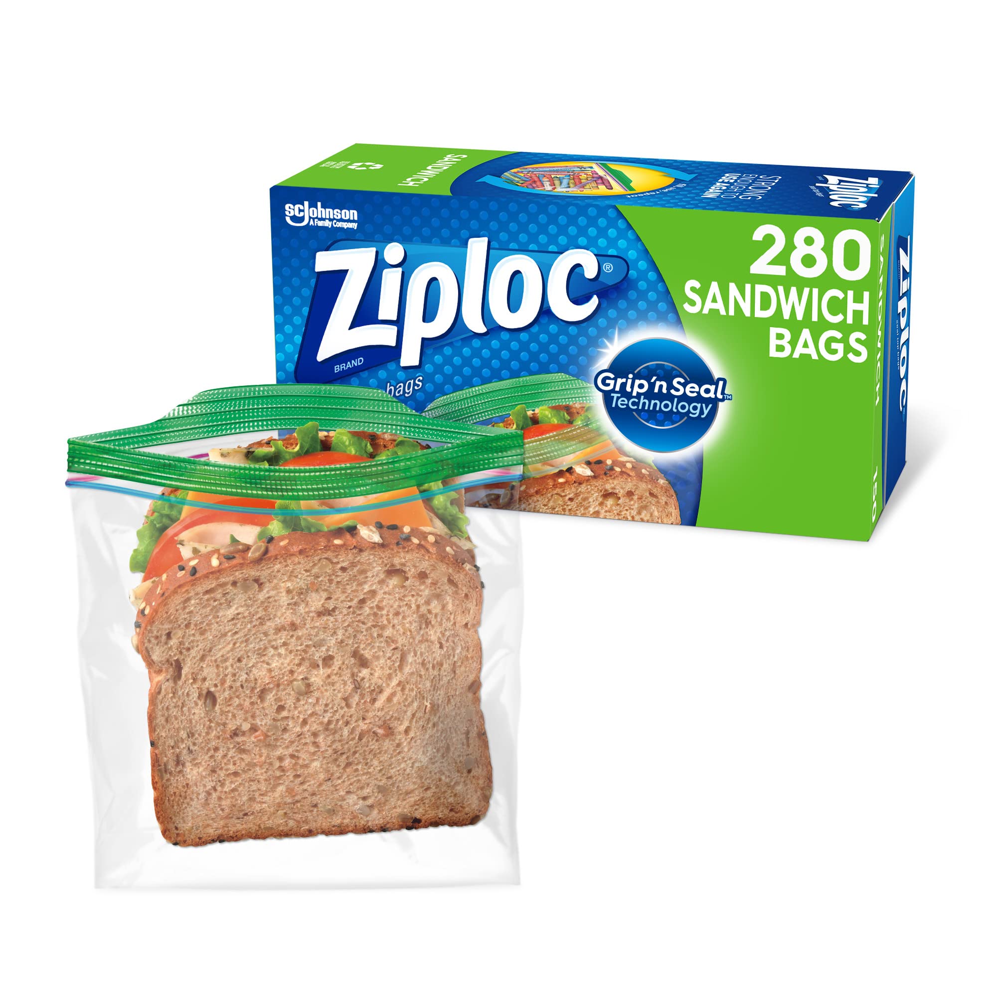 Ziploc Sandwich and Snack Bags - 280 Count | Grip 'n Seal Technology for Easy Opening & Closing | Keep Food Fresh On-the-Go | Perfect for Lunches, Picnics & Travel