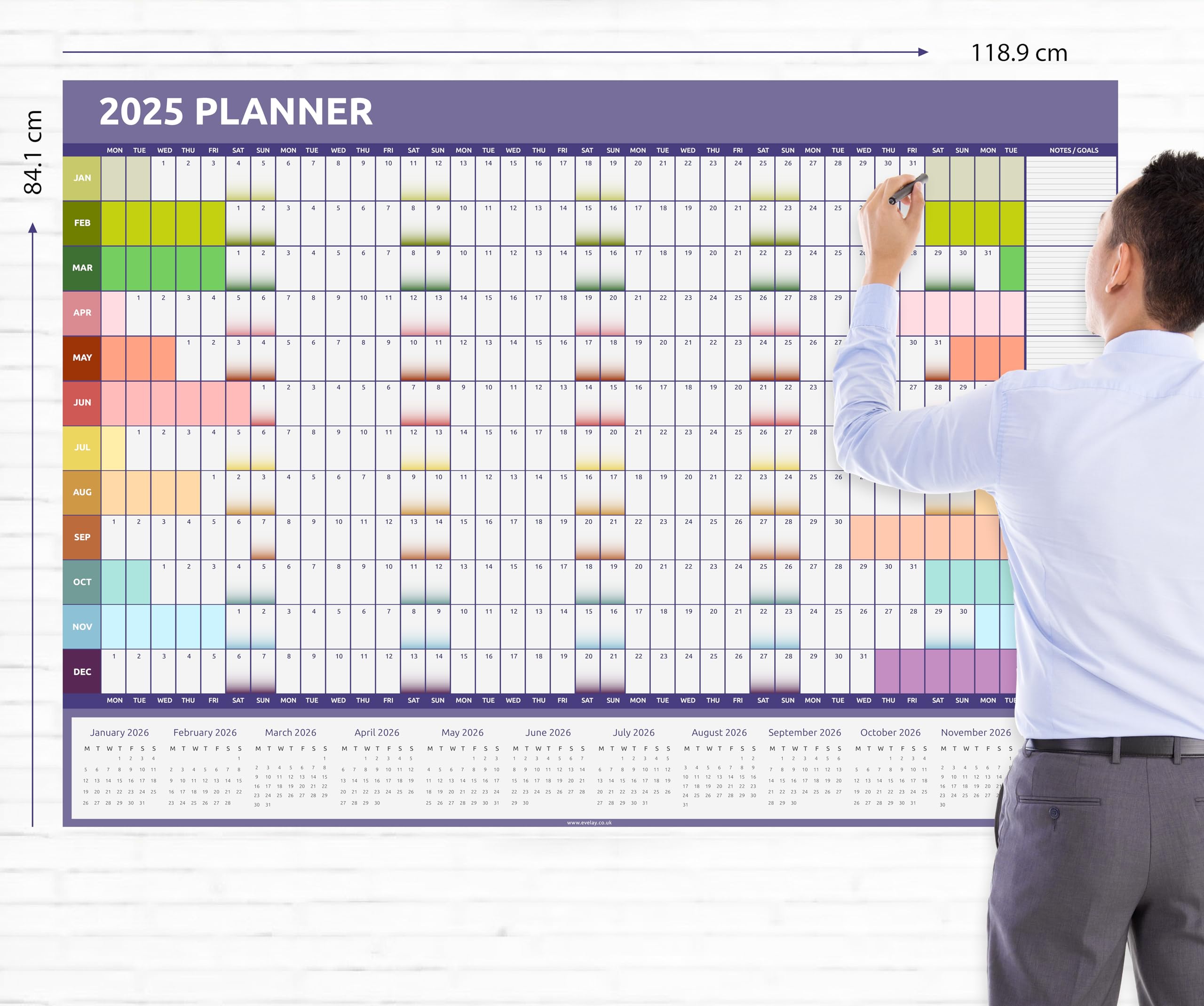 Evelay 2025 Wall Calendar - Extra Large A0 Size (84x118cm) - Double Sided Red & Rainbow Design - Yearly Planner for Home, Office & School - Perfect for Wall Organization & Productivity Planning