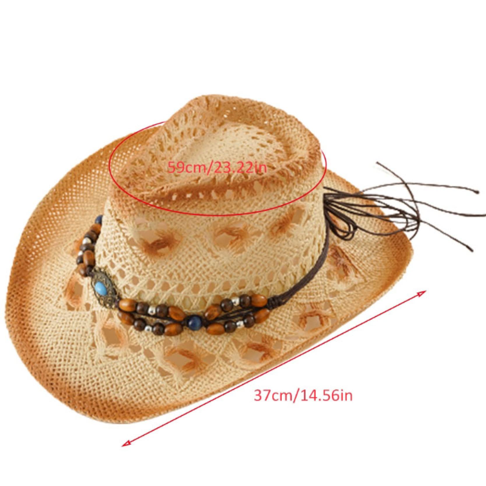 Stylish Cowboy Straw Hat with Beaded Tassel Belt - Western Sun Hat for Men & Women - Perfect for Beach Vacations, Summer Outings & Jazz Festivals