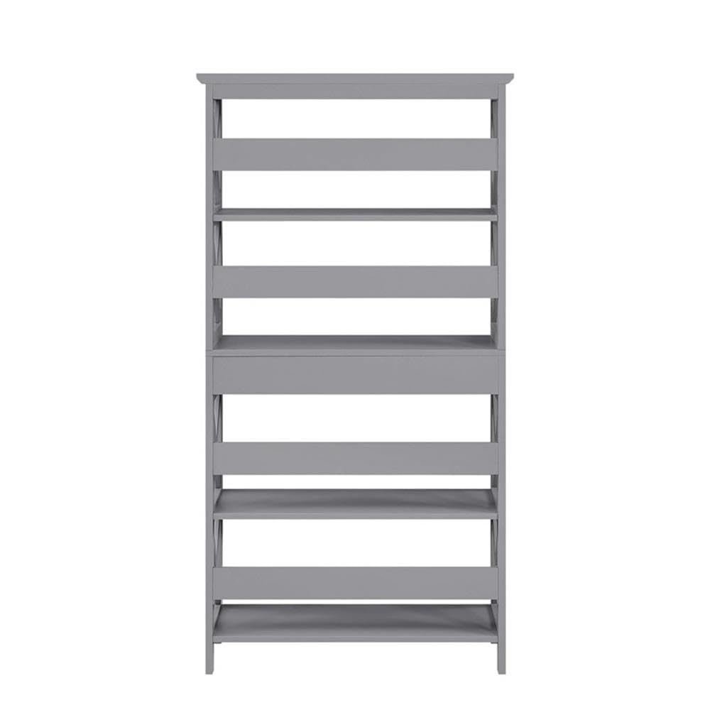 Pemberly Row 5-Tier Bookcase with Storage Drawer - Gray Wood Finish Bookshelf for Living Room, Office & Bedroom Organization
