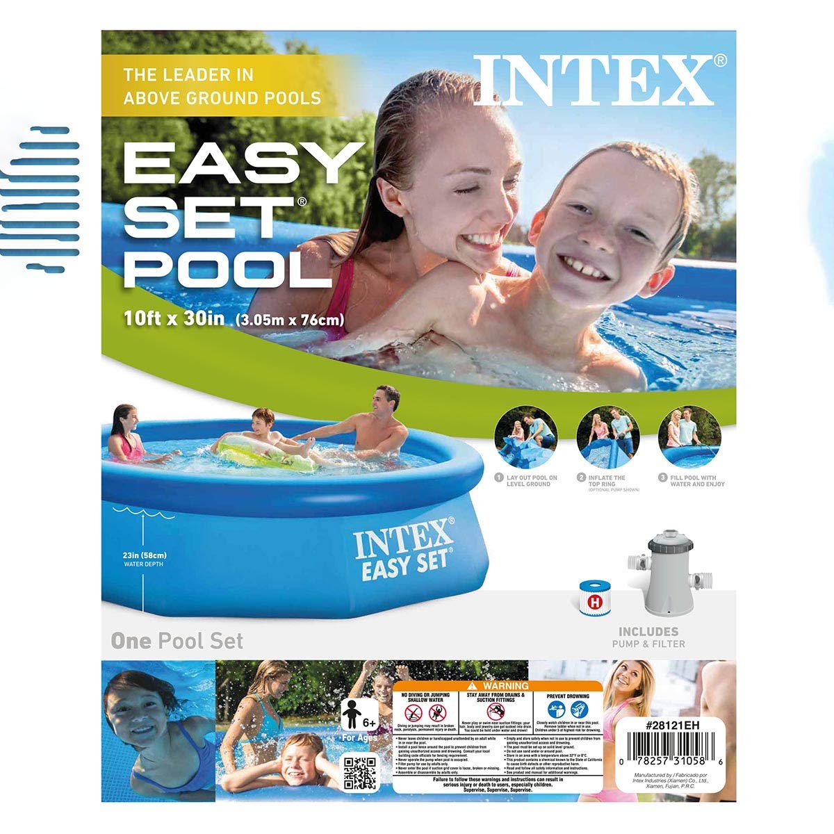 Intex 10'x2.5' Kids Inflatable Swimming Pool with Filter Pump & Cleaning Kit - Perfect for Backyard Summer Fun, Children's Outdoor Water Play and Family Pool Parties