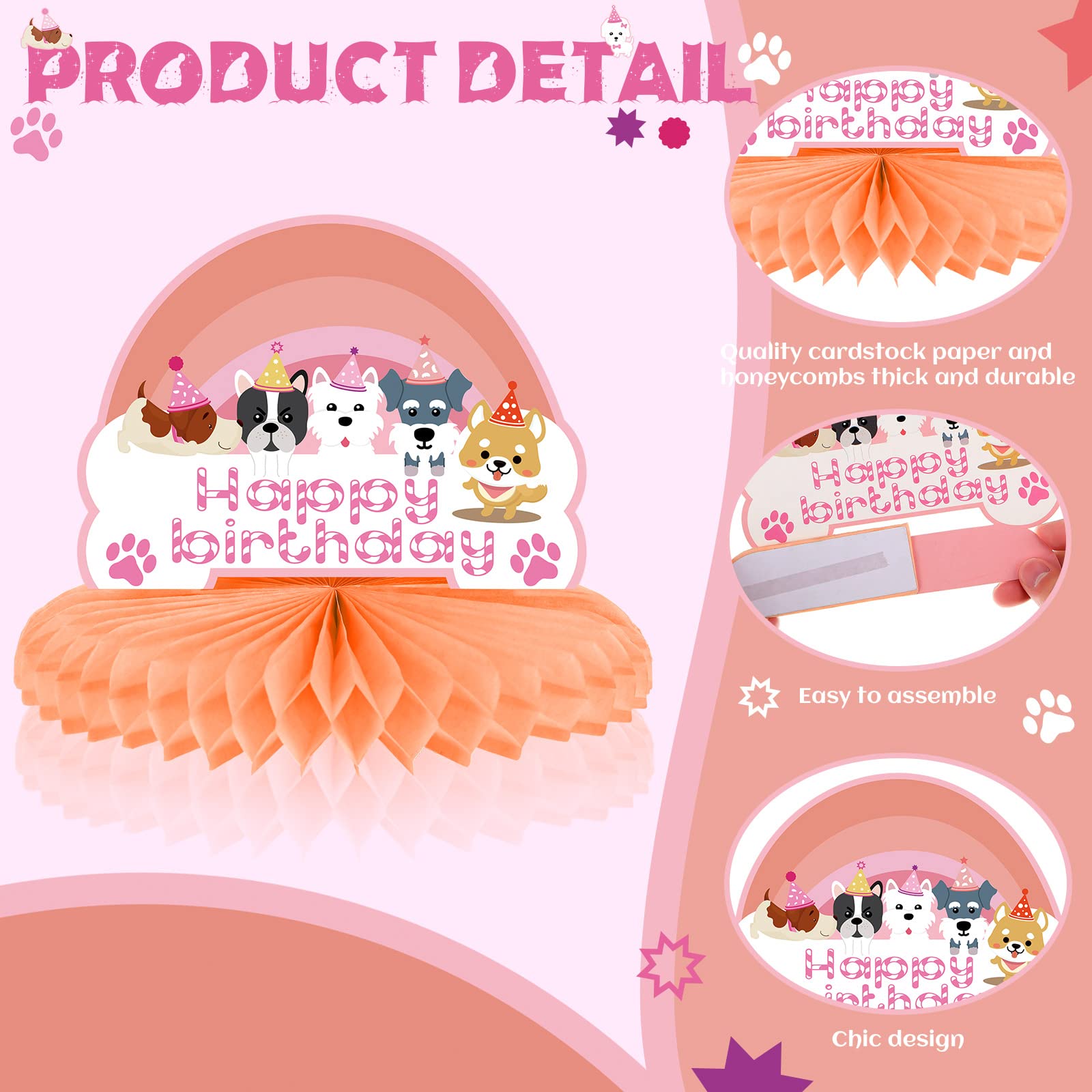 9 Pcs Pink Honeycomb Dog Themed Party Decorations - Puppy Birthday Party Supplies, Dog Party Favors & Centerpieces for Puppy Shower, Dog Birthday Party Decorations