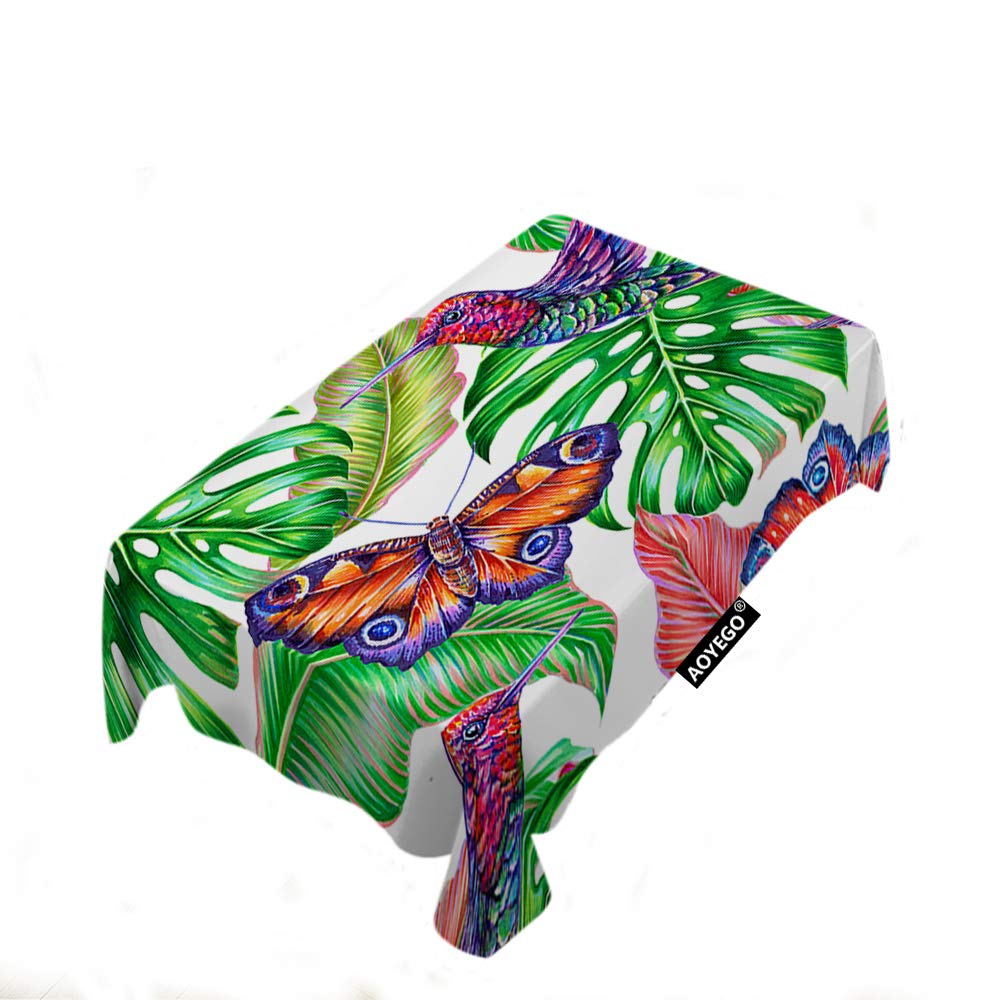 Premium 60x84 Inch Polyester Rectangle Tablecloth - Tropical Hummingbird, Butterfly & Botanical Leaf Design for Kitchen, Holiday Dinner, Hotel & Restaurant - Waterproof & Wrinkle-Resistant for Indoor & Outdoor Use