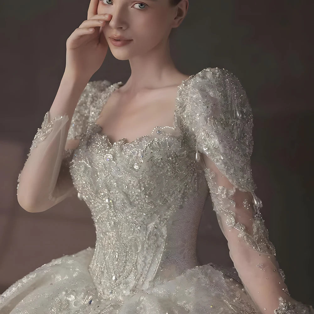 Elegant Square Neck Backless Ball Gown Wedding Dress for Brides - Perfect for Church Ceremonies, Red Carpet Events & Luxury Weddings