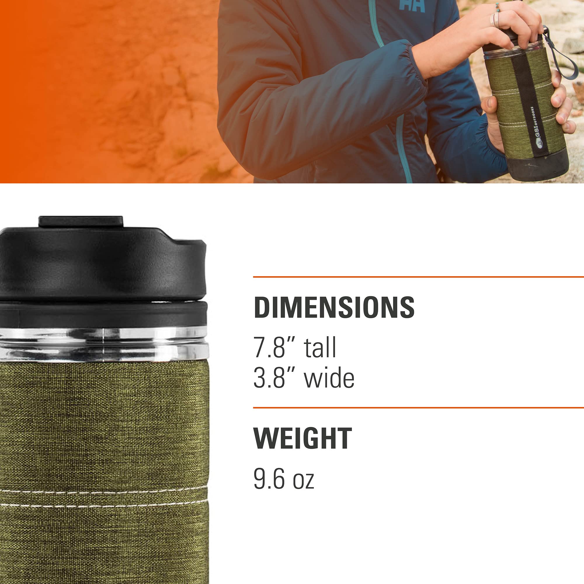 GSI Outdoors Commuter JavaPress - Portable French Press Coffee Maker for Camping, Hiking & Travel | Stainless Steel Insulated Coffee Press for Outdoor Adventures