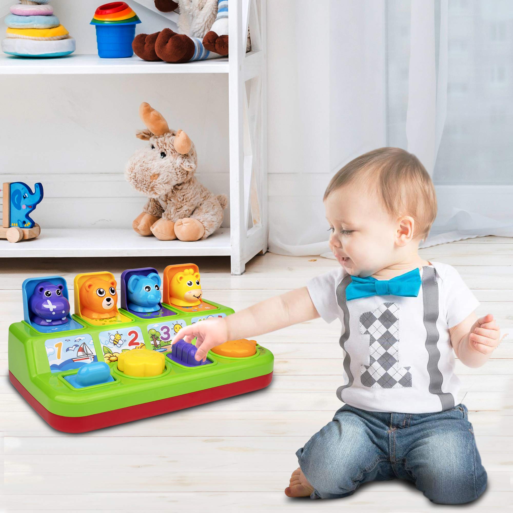 Playkidz Baby Pop Up Toy with Music & Animal Sounds - Interactive Cause & Effect Learning Toy for Toddlers 10-12 Months - Perfect for Boys & Girls Developmental Play at Home or Daycare