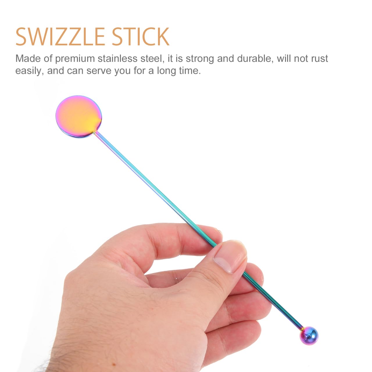 Rainbow Metal Swizzle Sticks - 7 Inch Reusable Drink Stirrers for Cocktails, Coffee, Chocolate, Milk & Juices | Set of 2 Multifunctional Mixing Sticks | Perfect for Home Bars, Coffee Shops & Parties