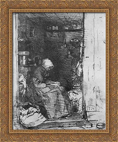 Vintage 'Old Woman With Rags' 20x24 Inch Gold Ornate Wood Framed Canvas Art Print by James Abbott McNeill Whistler - Perfect for Living Room, Bedroom or Office Wall Decor