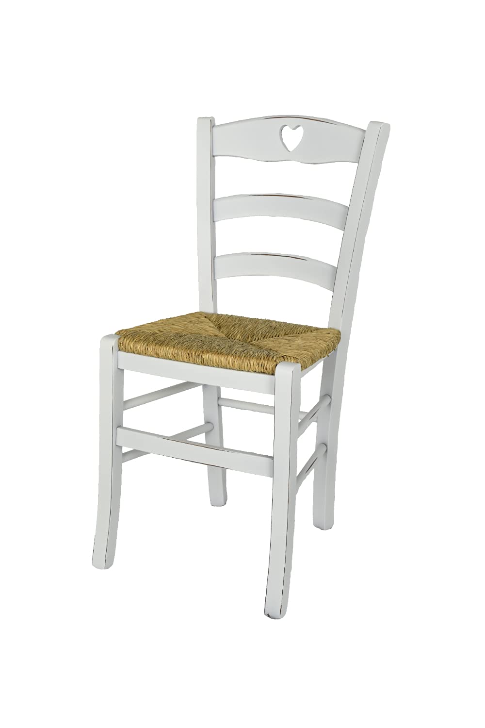 TommyChairs - Handcrafted Shabby Chic Style Cuore Chair for Kitchen & Dining Room, Solid Aged Beech Wood Frame & Woven Straw Seat - Perfect for Farmhouse, Cottage & Vintage Home Decor