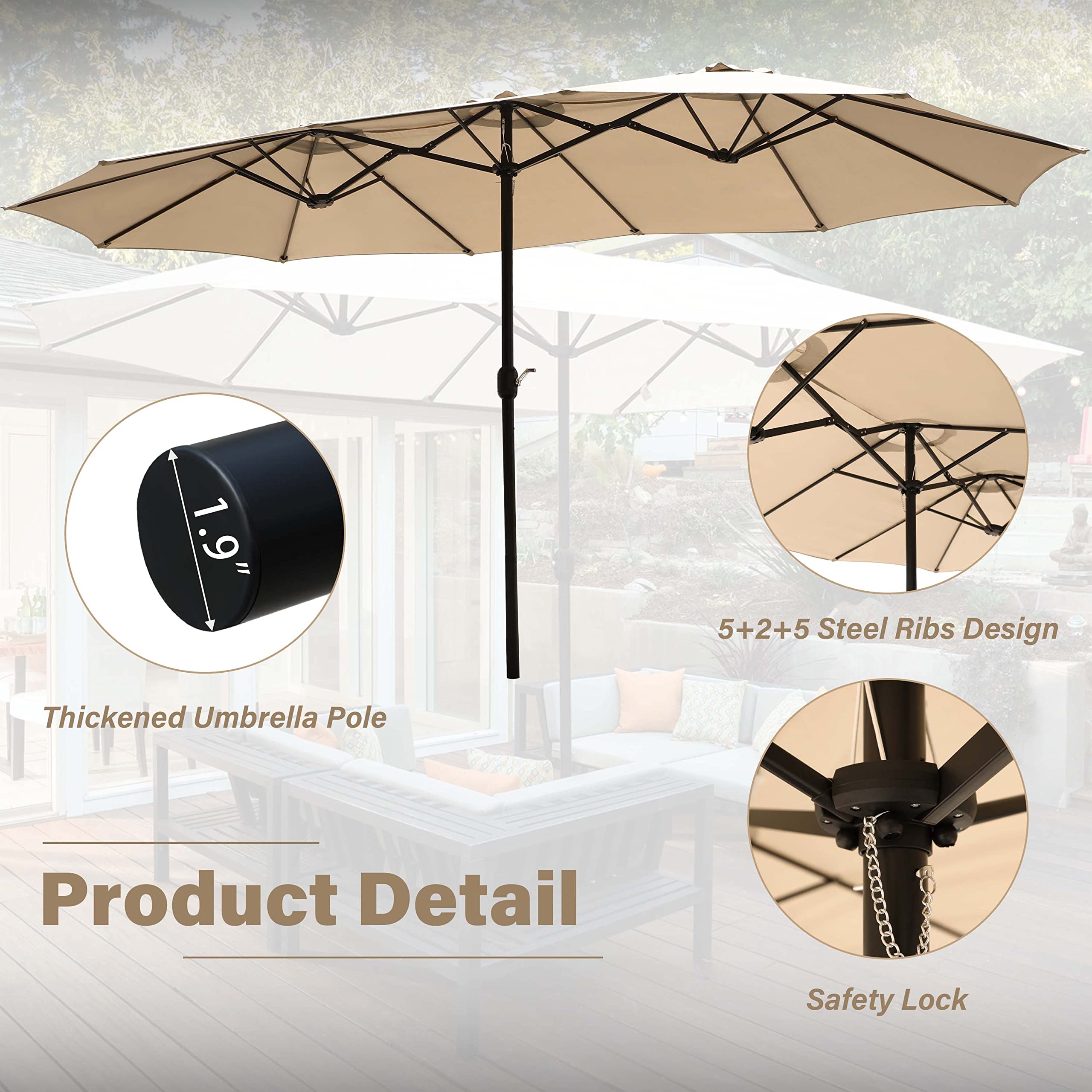 15 FT Large Outdoor Patio Umbrella - Sun Shade for Backyard, Pool, Deck & Garden | Perfect for Outdoor Dining, Lounging & Poolside Relaxation