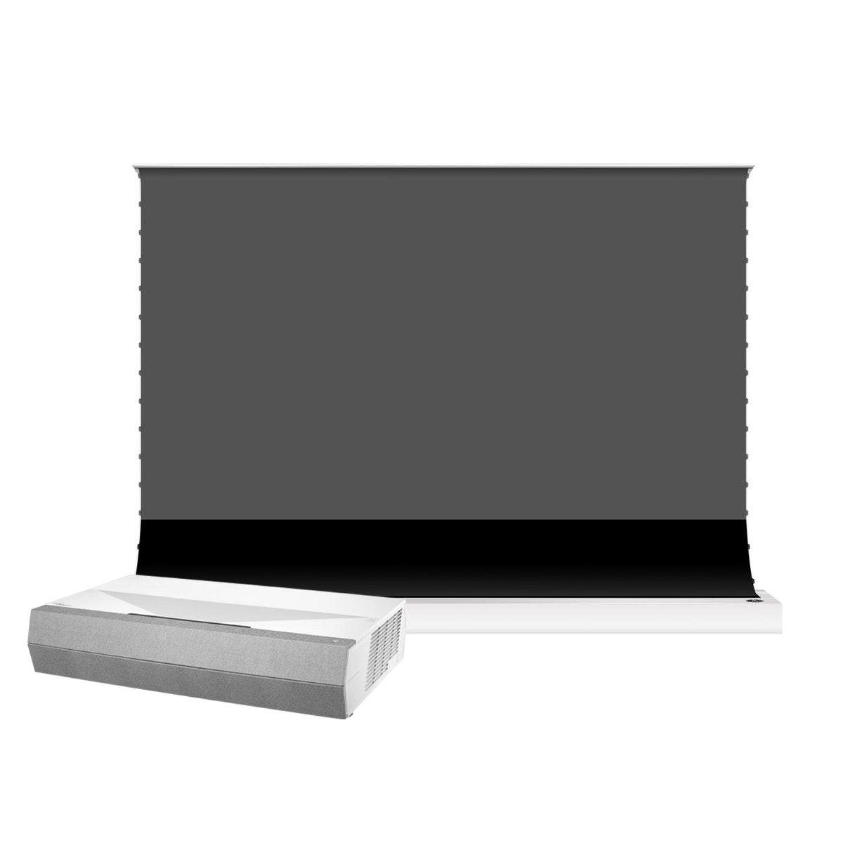 Optoma CinemaX D2 4K HDR UST 3D Laser Projector Bundle with VIVIDSTORM S PRO 120-inch Electric Tension Floor Screen - Home Theater Projection System for Movies, Gaming & Outdoor Entertainment