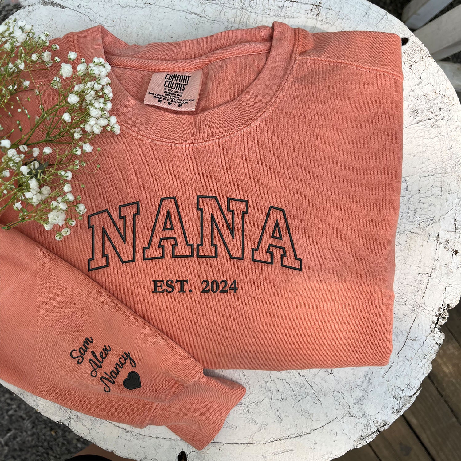 Comfort Color® Embroidered Nana Shirt with Grandkids Names - Personalized Grandma Gift for Mother's Day, Birthday & Family Reunions