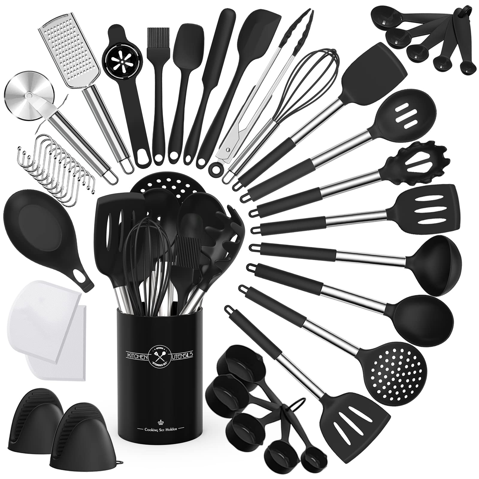 Umite Chef 43-Piece Silicone Kitchen Utensil Set - Heat Resistant Cooking Tools with Stainless Steel Handles for Non-Stick Cookware | Perfect for Baking, Frying & Everyday Cooking