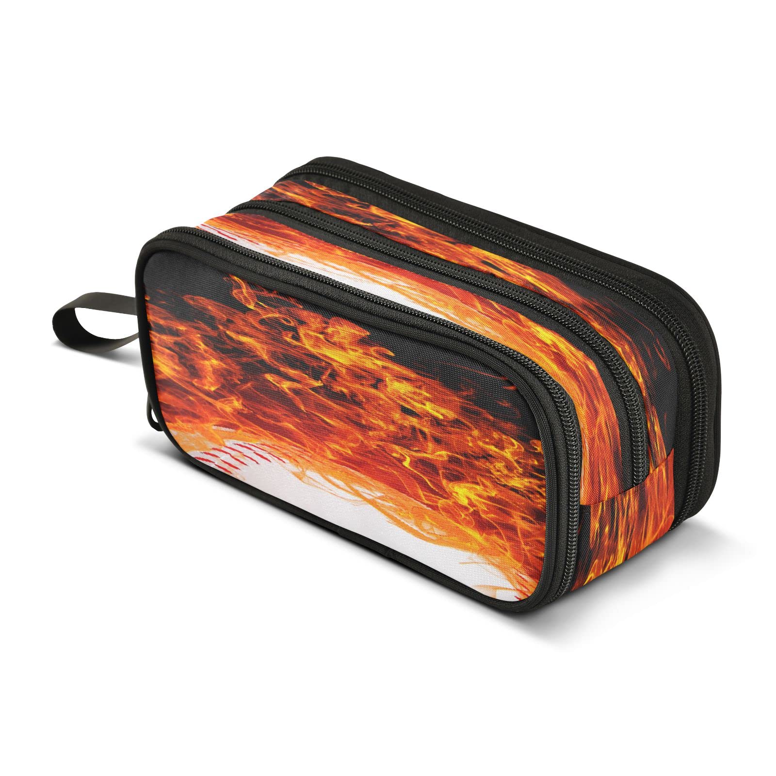 Baseball Art Pattern 3-Compartment Pencil Case - School Pen Pouch Organizer for Boys & Girls - Perfect for Classroom, Office & Travel Stationery Storage