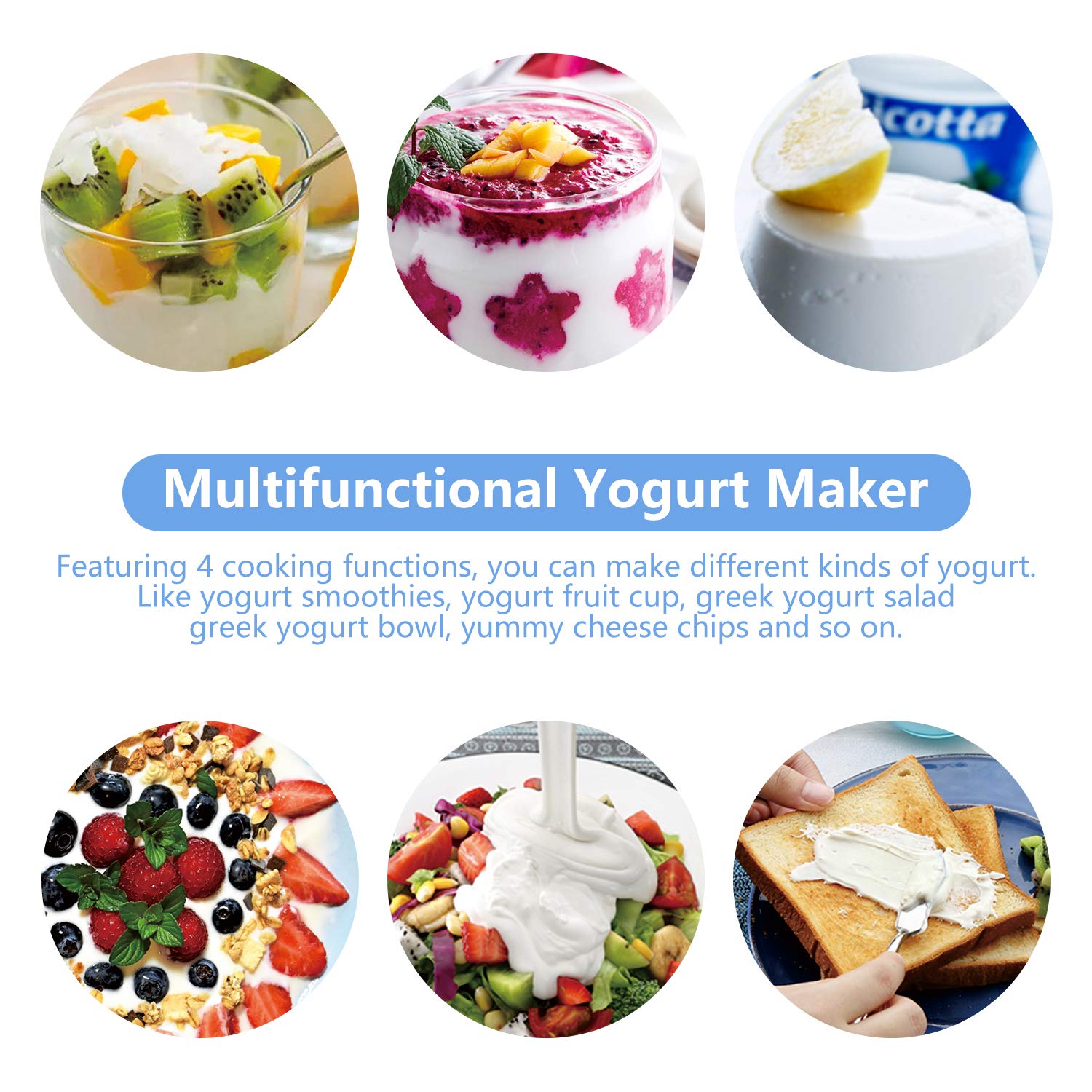 Premium Greek Yogurt Maker Machine with Strainer & Timer - Stainless Steel Inner Pot, 2 Glass Jars (1 Quart) - Automatic Digital Yogurt Maker for Homemade Organic Yogurt - Perfect for Healthy Breakfast, Snacks & Keto/Low-Carb Diets