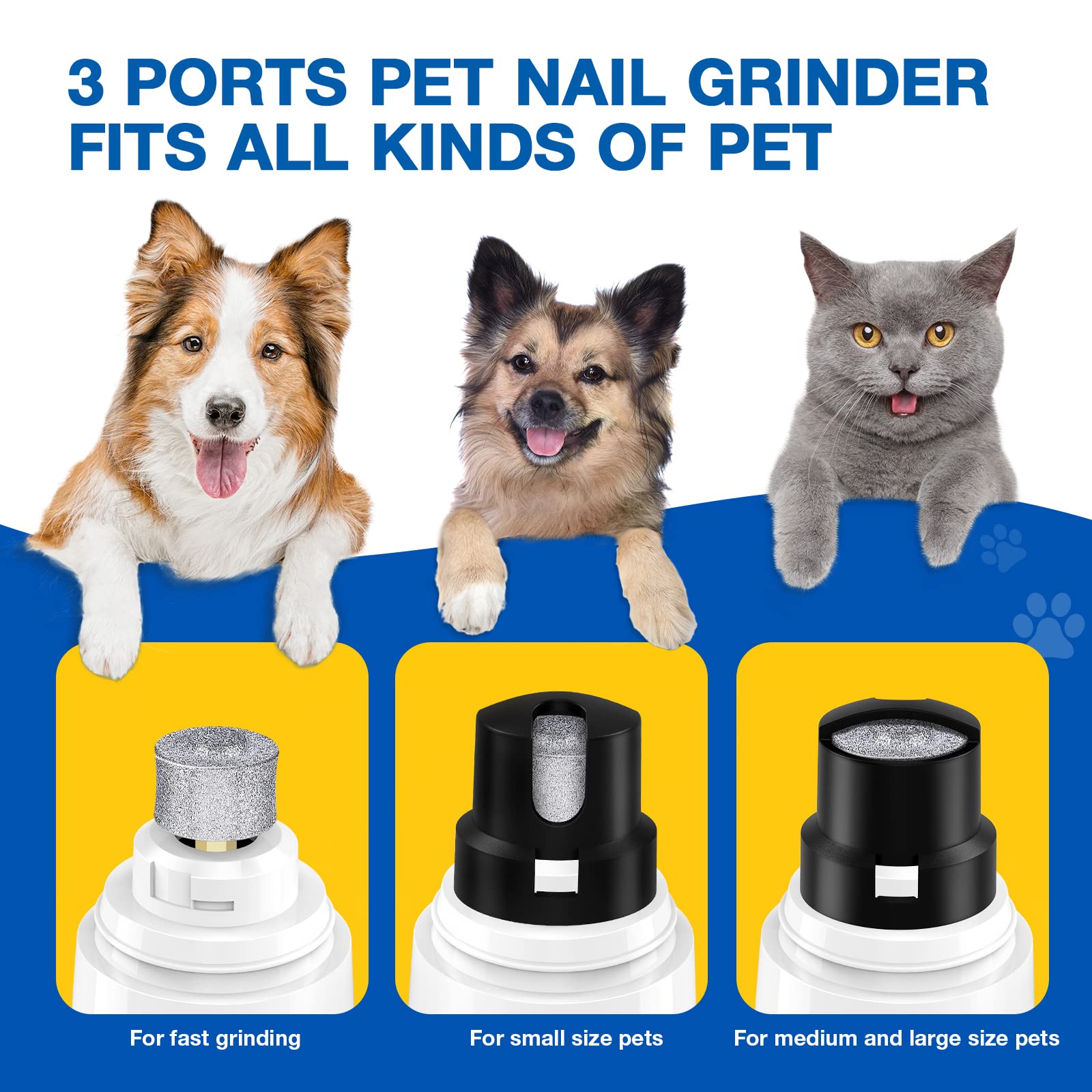 Bonve Pet Nail Grinder for Dogs & Cats - Quiet Rechargeable Dog Nail Trimmer with 2 Speeds & 2 Grinding Wheels for Small to Large Pets - Perfect for Grooming at Home or Professional Use