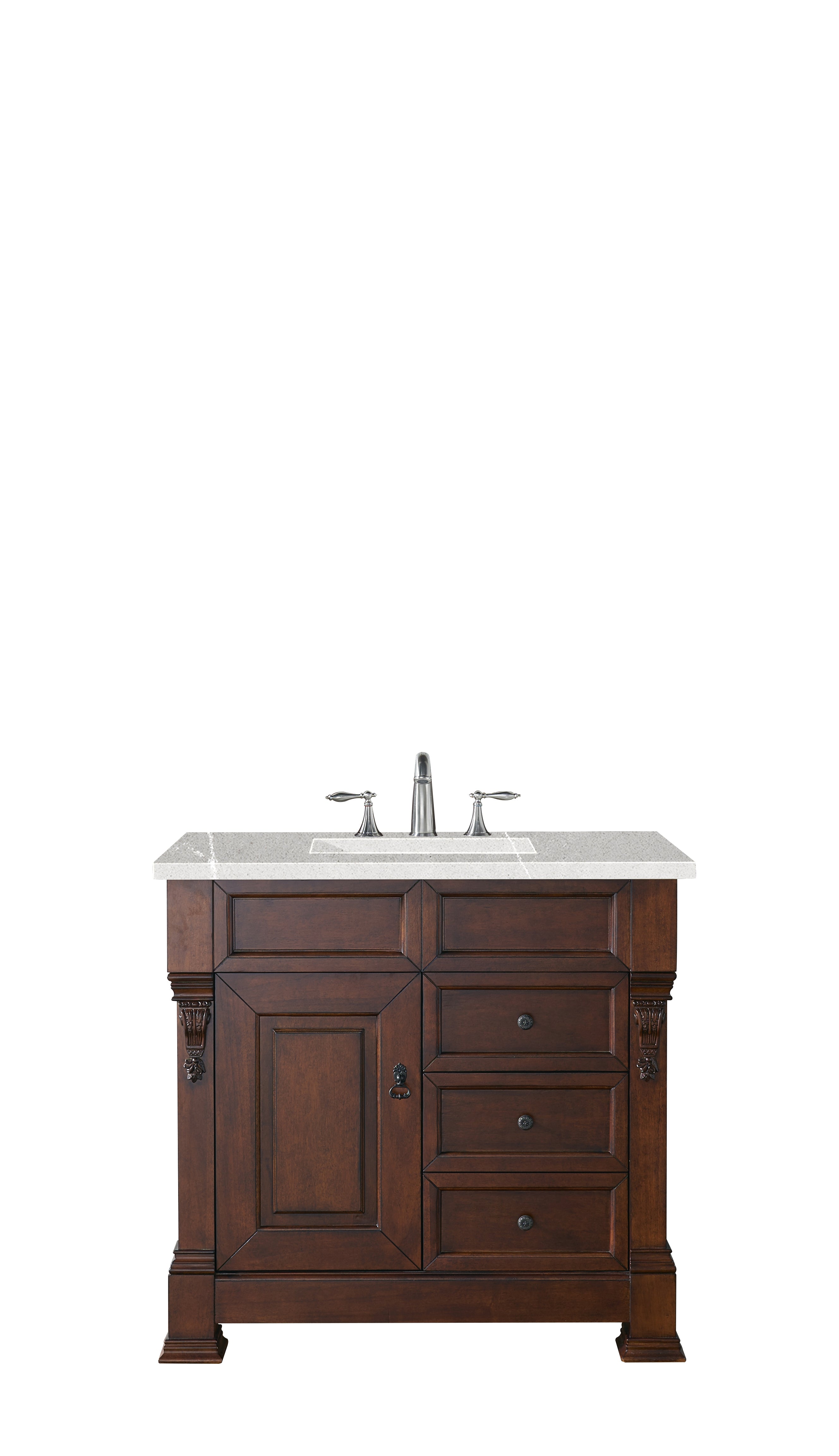 Brookfield 36 Inch Single Bathroom Vanity with Warm Cherry Finish & 3CM Eternal Serena Quartz Countertop - Perfect for Modern Master Bathrooms & Guest Suites