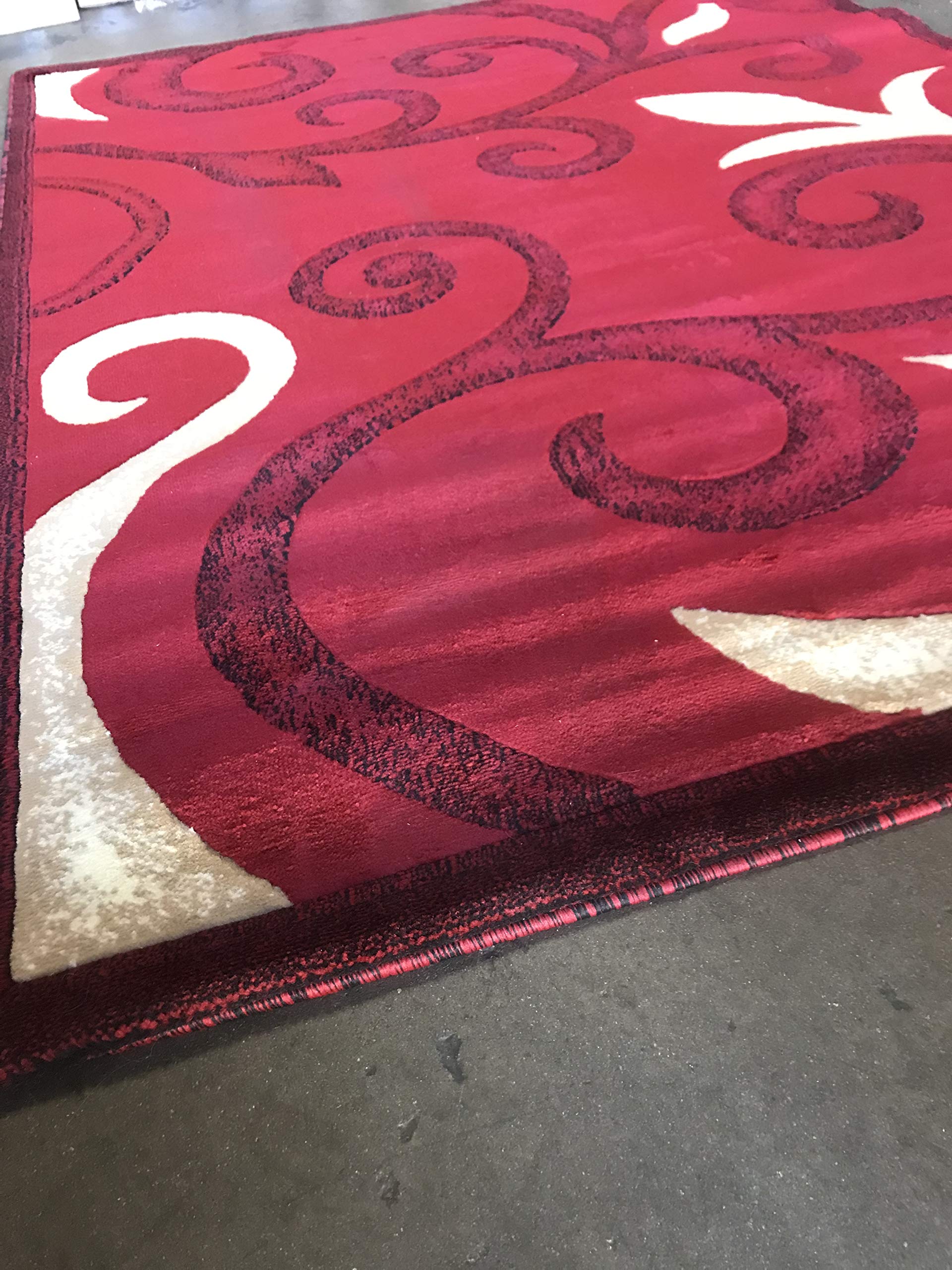 Modern Red Swirl Design Area Rug 5'3