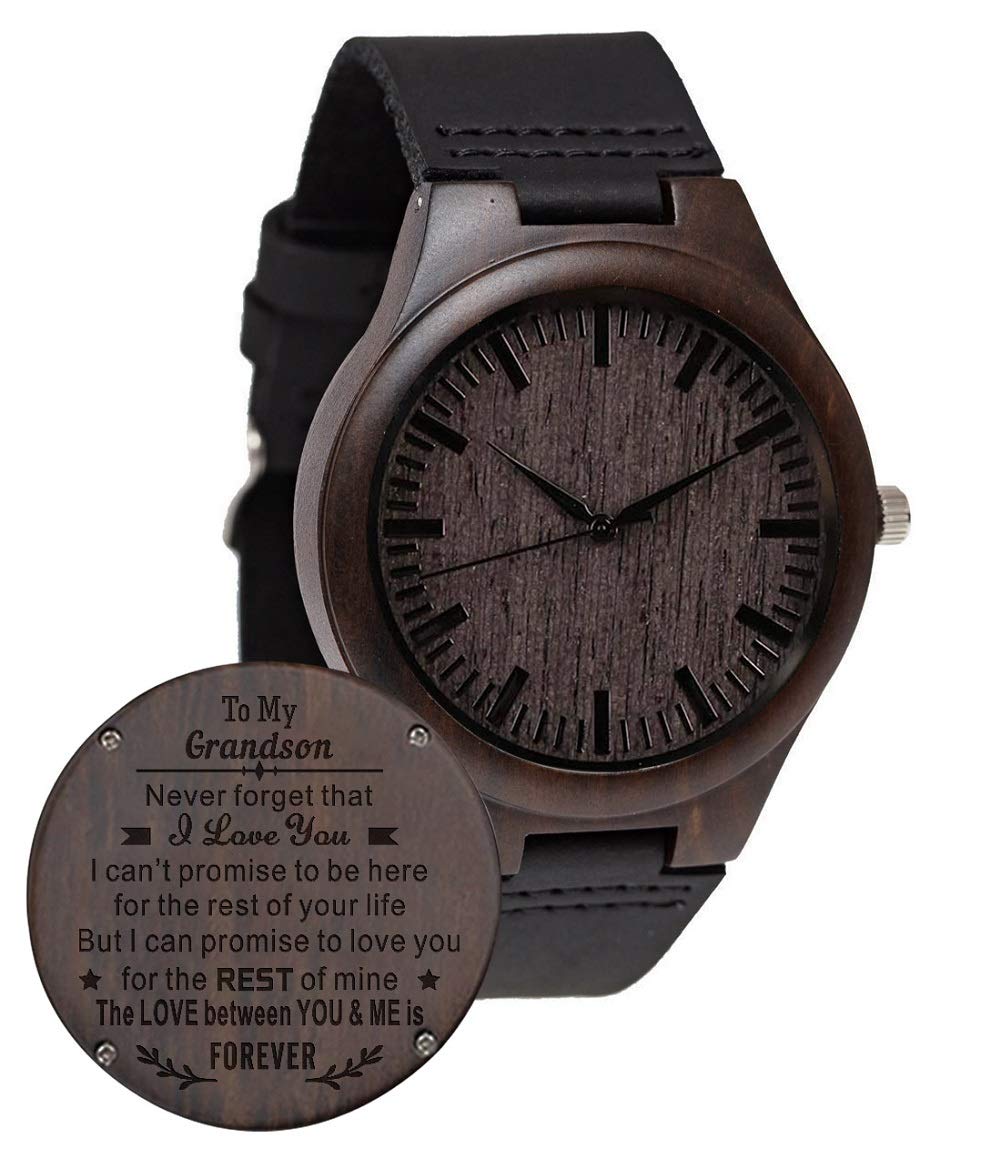 Custom Wooden Watch for Men - Personalized Engraved Leather Strap Gift for Dad, Husband & Son - Perfect for Anniversaries & Special Occasions