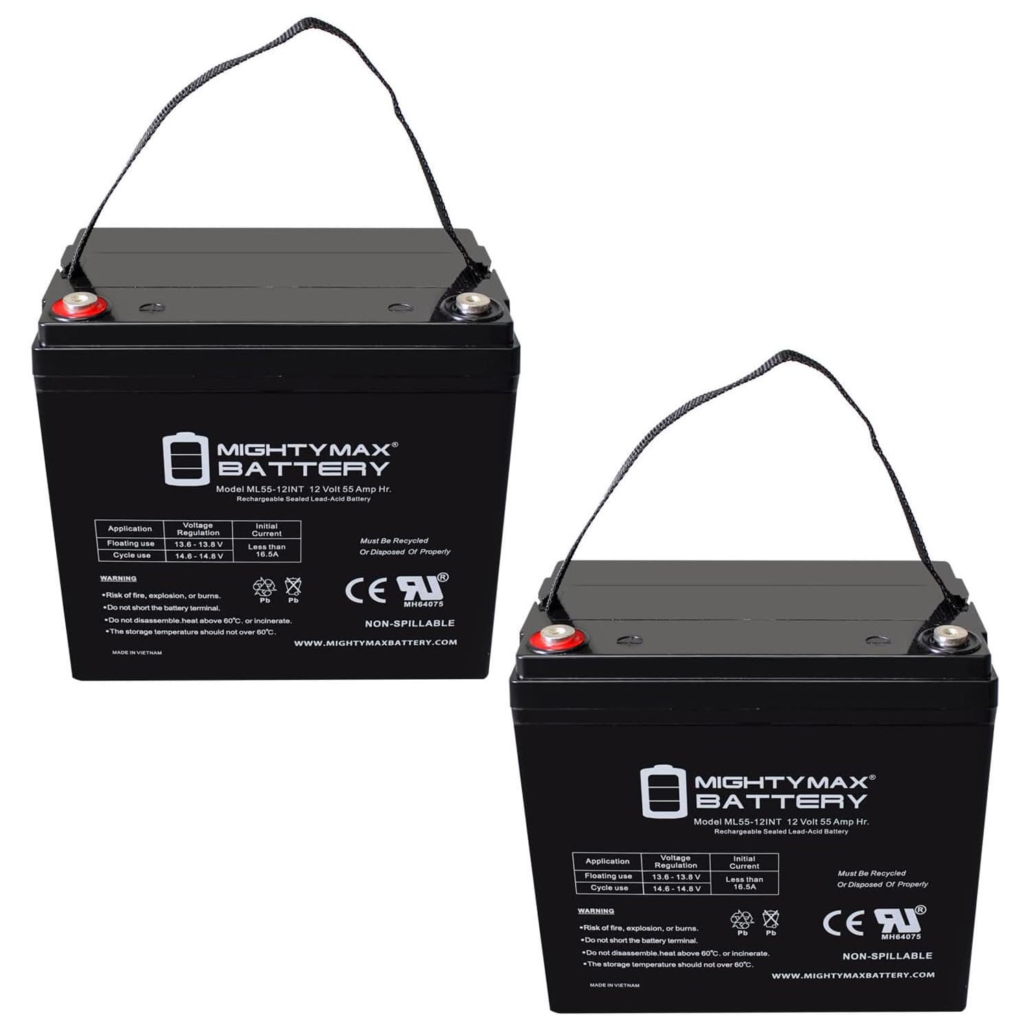 Mighty Max 12V 55AH AGM SLA Rechargeable Battery with Internal Thread - Replacement for Gendron-Solo Steep Climber Wheelchair & Mobility Scooters - 2 Pack - Perfect for Home Healthcare Equipment & Outdoor Mobility Devices