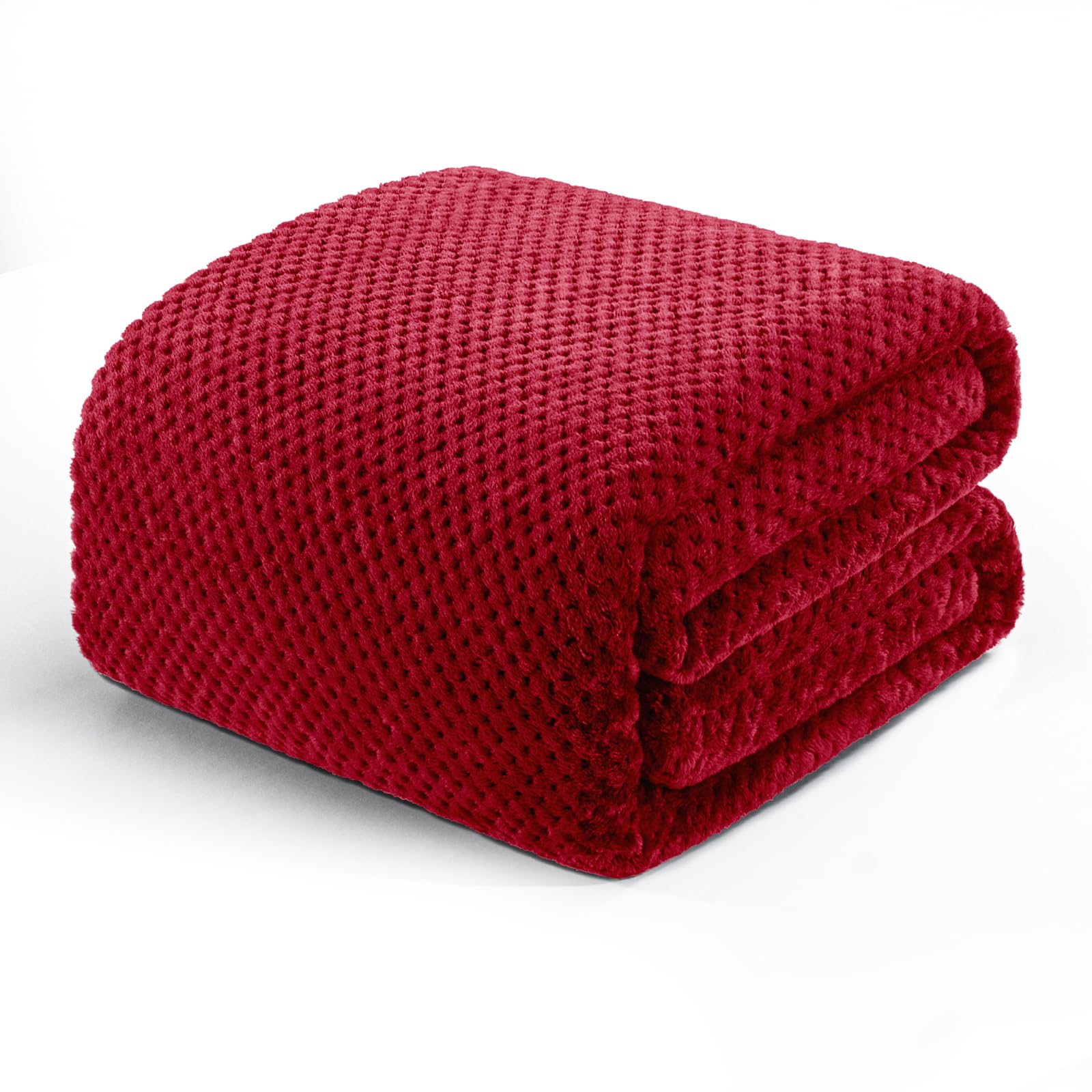 Premium Fleece Blend Queen Size Bed Blanket - Ultra Soft & Warm Waffle Textured Blanket for Couch, Sofa & Bed - Cozy, Lightweight & Fuzzy Throw (90x90 Inches, Deep Red) - Perfect for Winter Nights, Movie Time & Home Decor