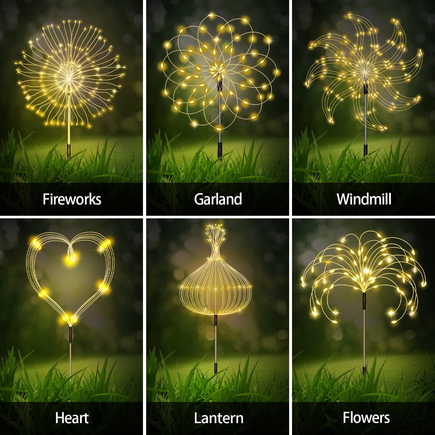 6 Pack Solar Garden Lights Outdoor - 120 LED Waterproof Firework Lights with Remote, 8 Lighting Modes for DIY Landscape Decor | Warm White Pathway & Backyard Lighting for Lawn, Garden, Patio, Walkway