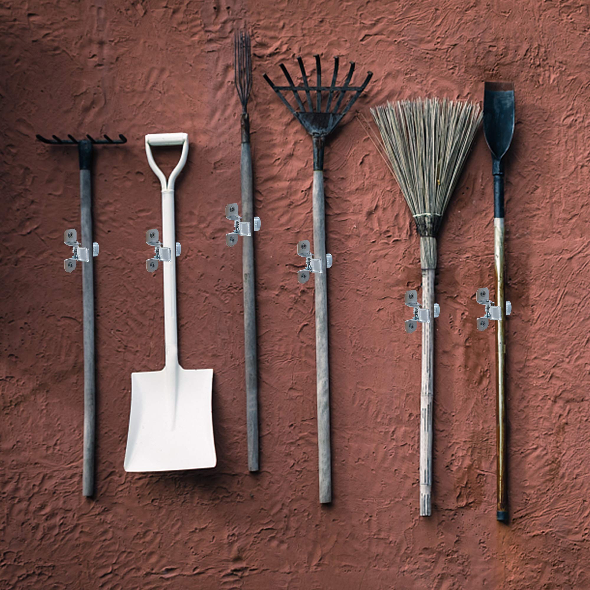 14-Pack Heavy Duty Metal Wall Mounted Tool Hanger & Organizer - Mop Broom Holder Garage Hooks for Rakes, Shovels, Brooms - Perfect for Warehouse, Garden, Shed & Garage Organization