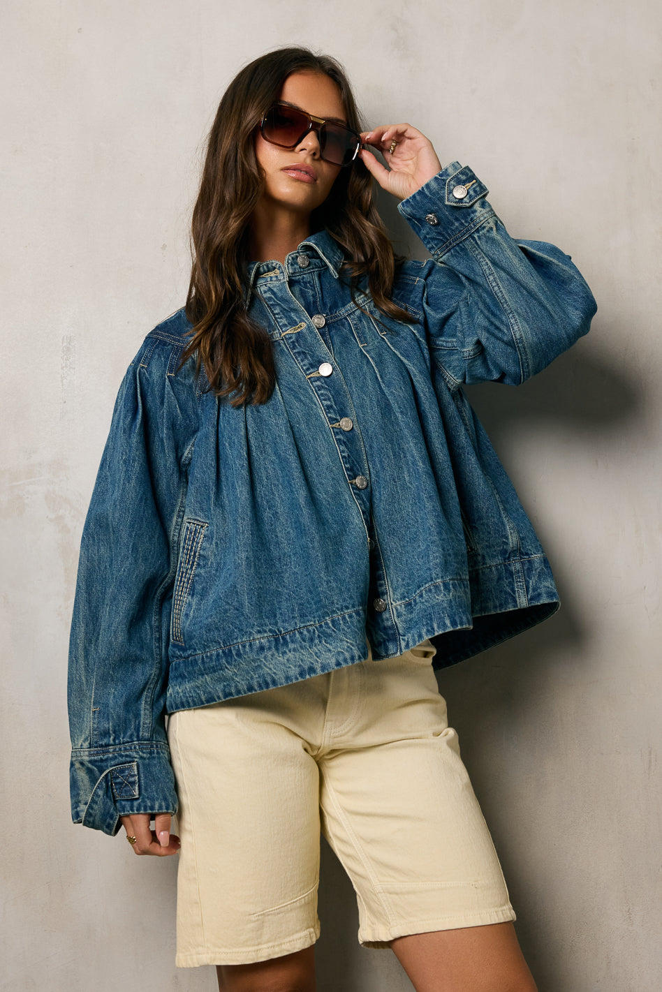 Lennon Denim Jacket for Women - Vintage Distressed Denim Jacket with Button Front & Chest Pockets - Perfect for Casual Outfits, Music Festivals & Streetwear Fashion