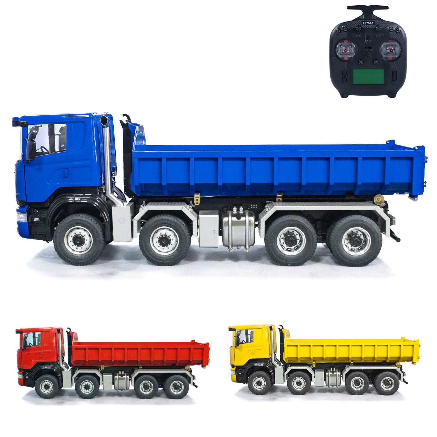 1/14 Scale 8x8 RC Hydraulic Dump Truck with 3-Speed Transmission, Differential Lock Axles & Powerful Motor - Remote Control Construction Vehicle for Off-Road Play, Sandbox Toys, and Construction Site Simulation