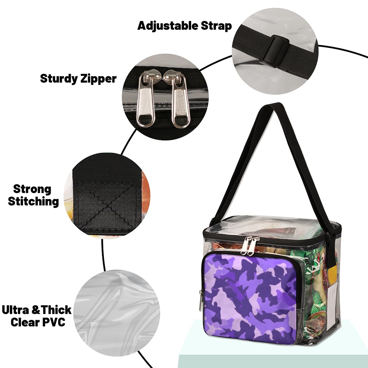 GzLeyigou Fashion Purple Camouflage Clear Tote Bag with Handles - Transparent Crossbody Shoulder Bag for Women - Perfect for Outdoor, Travel, Picnic, Concerts & Sports Events (Stadium Approved) - Great for Shopping, Beach & Music Festivals