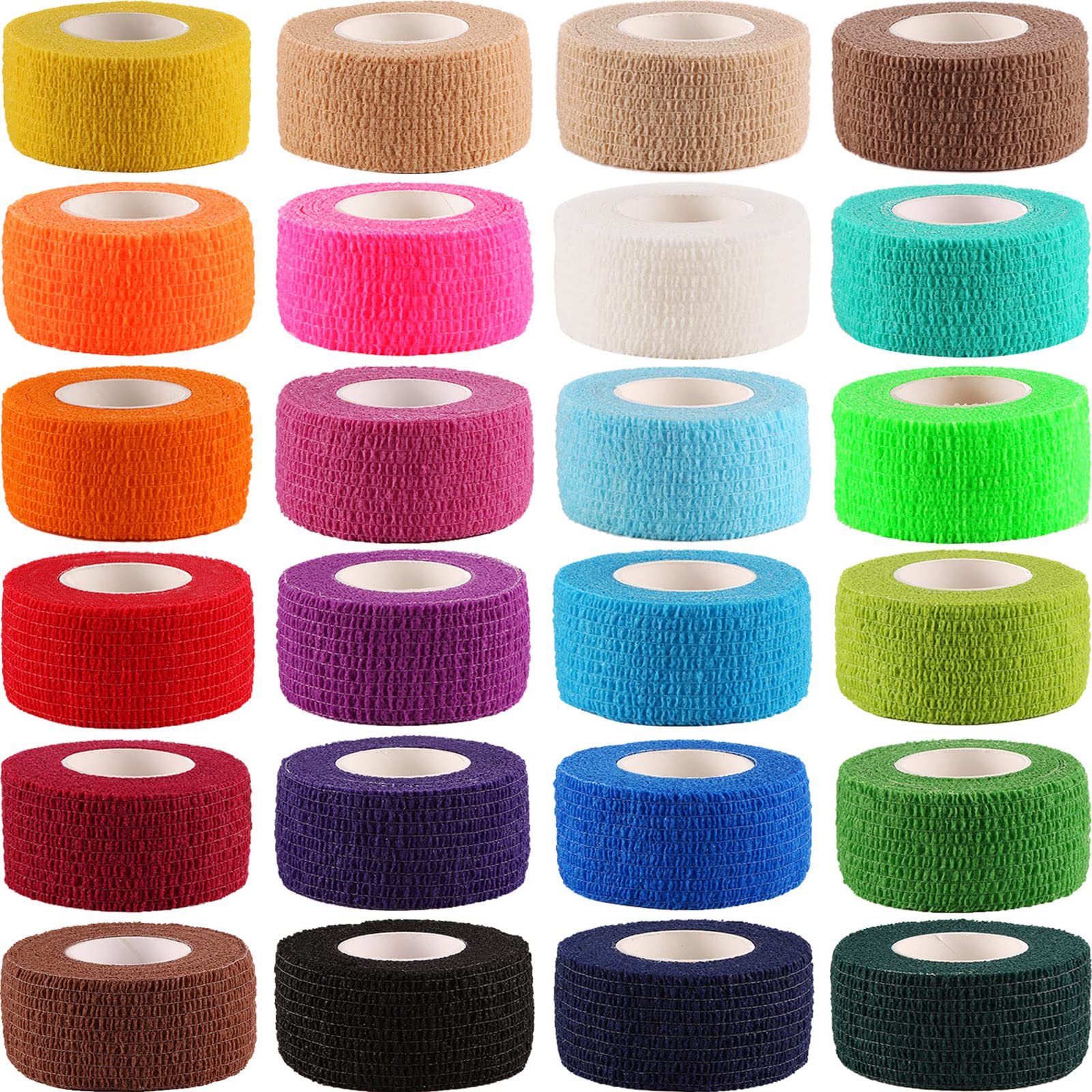 24 Pack Self-Adhesive Cohesive Wrap Bandages - 1 Inch x 5 Yards Elastic Athletic Tape for Sports, Wrist & Ankle Support - First Aid, Gym, Running & Injury Recovery