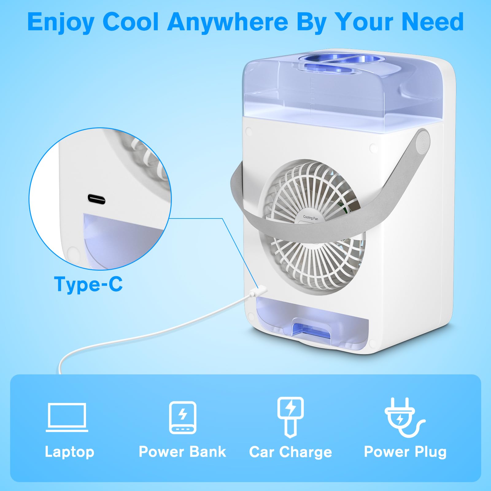 Portable Air Conditioner for Small Room - Mini AC with Timer, 4 Speeds & 2 Cool Mist Modes, Oscillating Personal Air Cooler - Perfect for Bedroom, Office, Dorm & Home Use